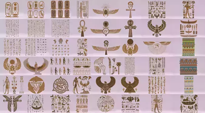52 Models - Egyptian Symbols - Big Bundle 3D Model Collection