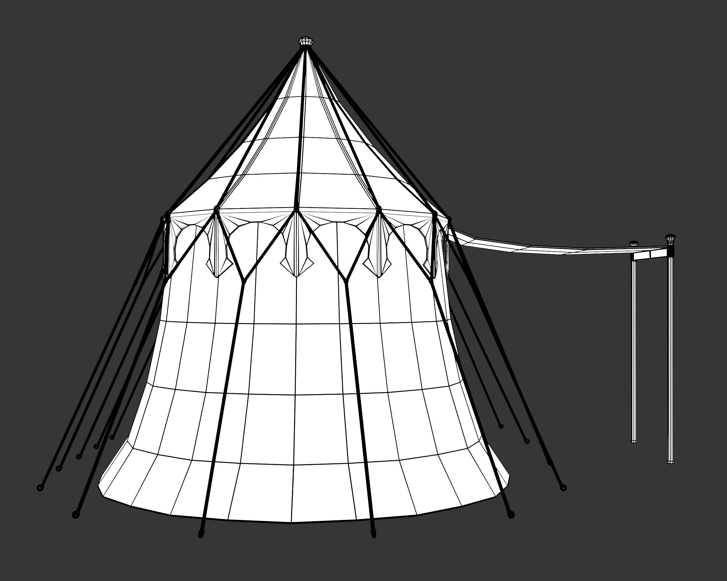 Medieval Elegant Camp Tent Large Low-poly 3D model_8