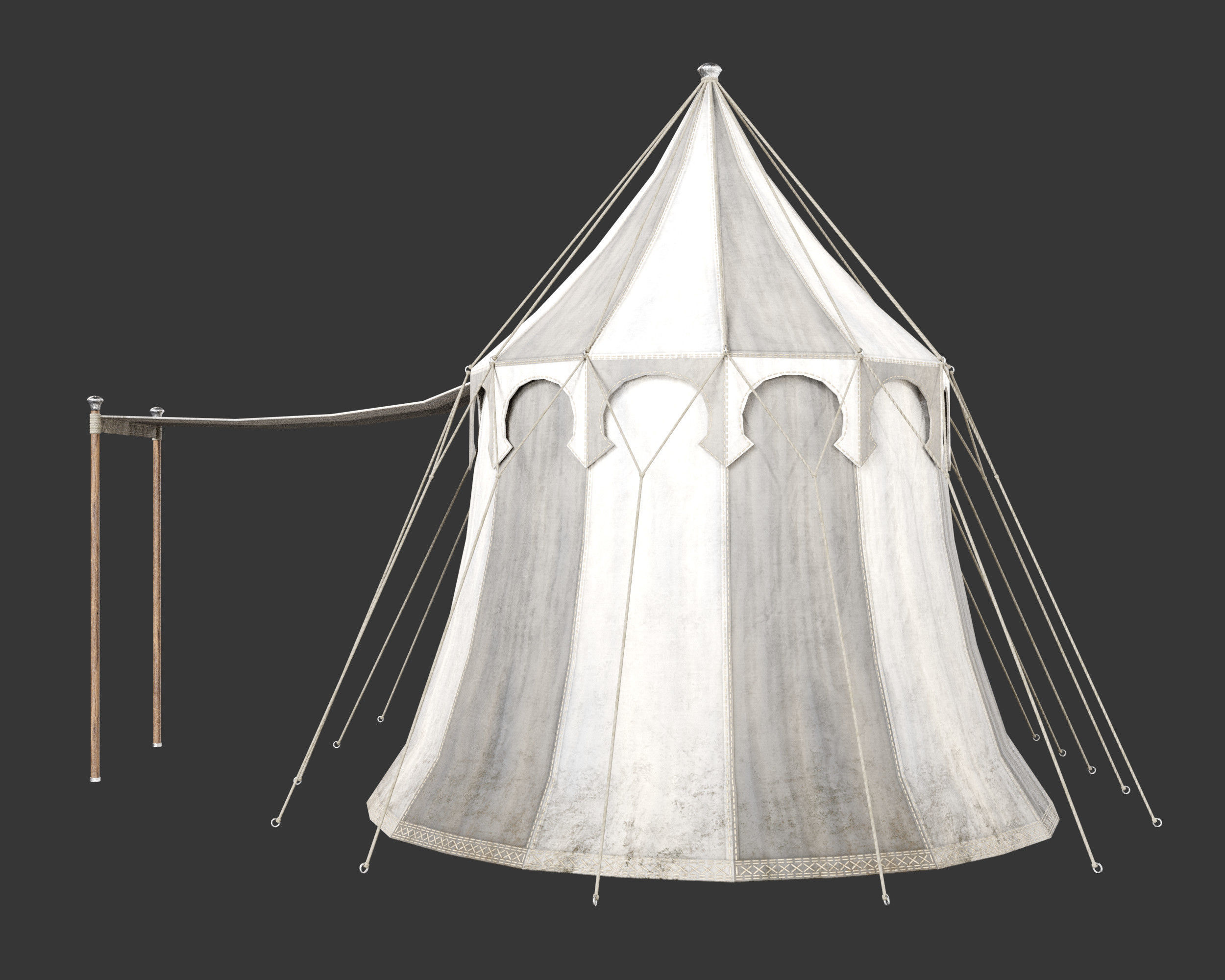 Medieval Elegant Camp Tent Large Low-poly 3D model_12