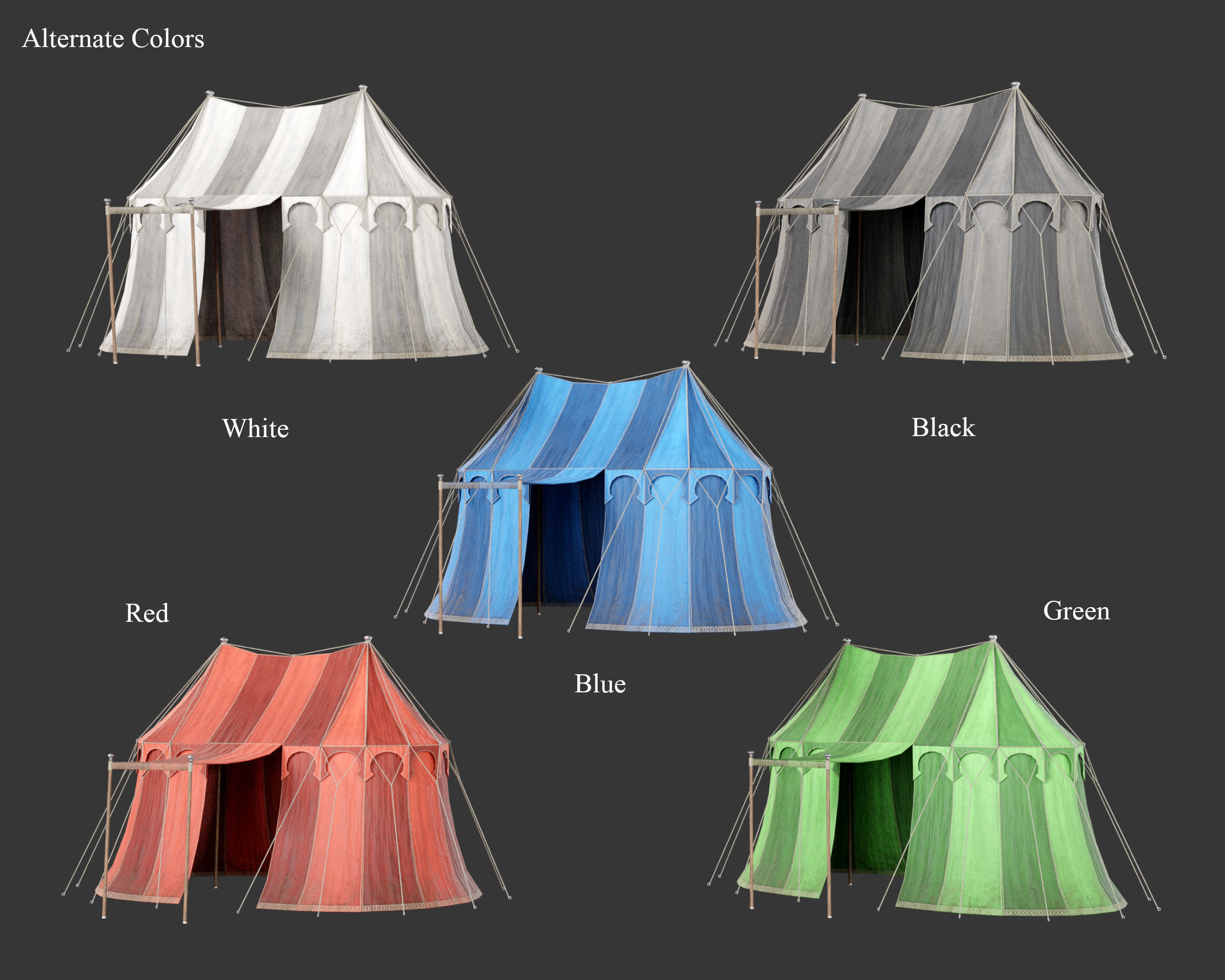 Medieval Elegant Camp Tent Large Low-poly 3D model_2