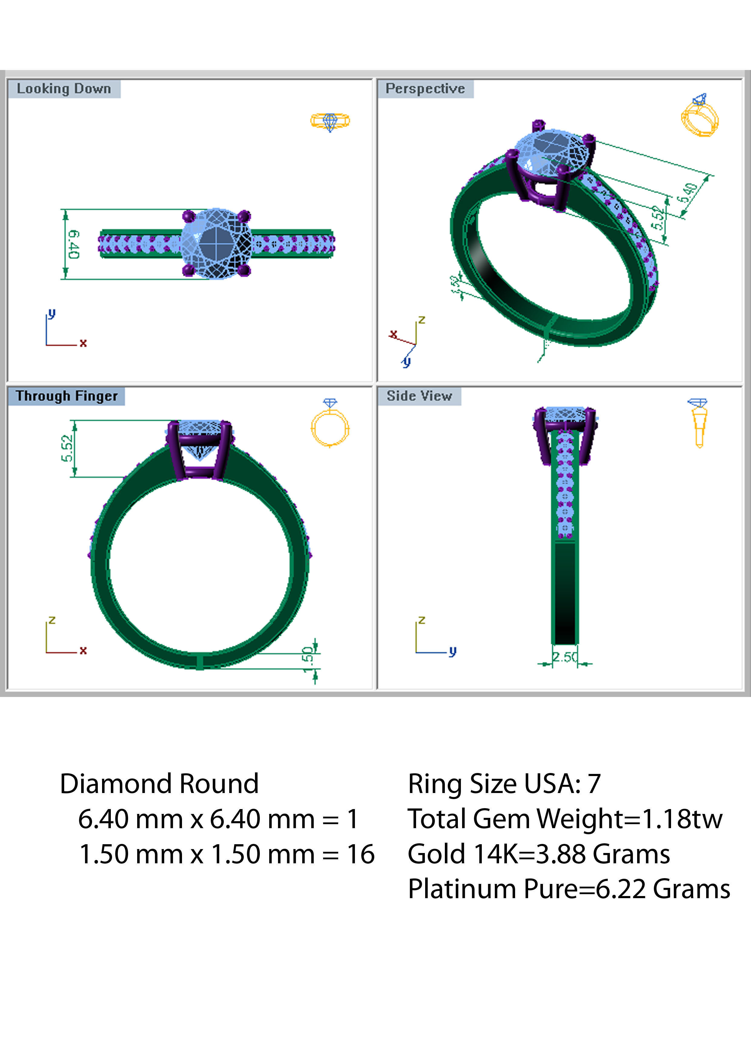 One Row Diamond Ring 3D print model_4
