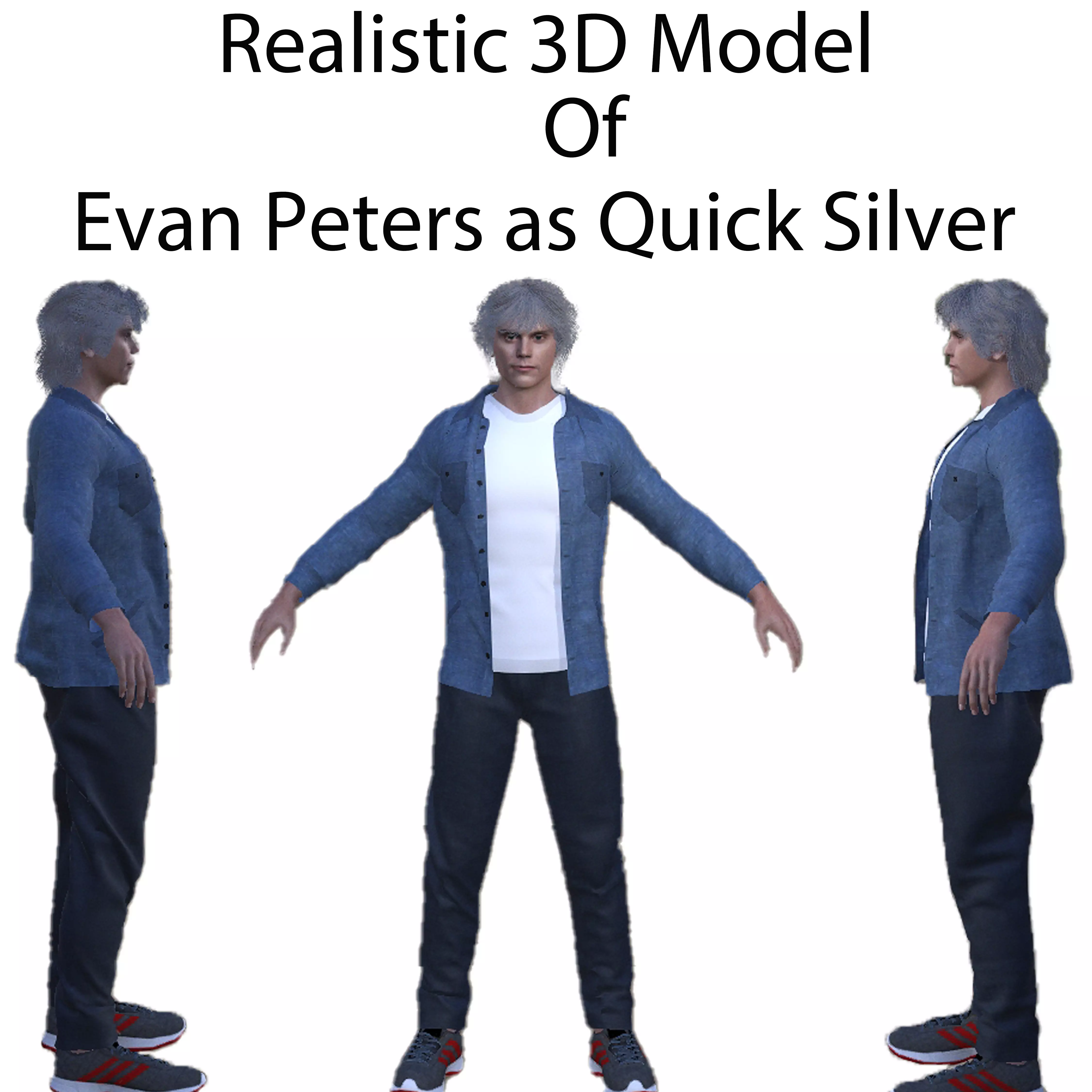 Evan Peters as Quick Silver Low-poly 3D model_0