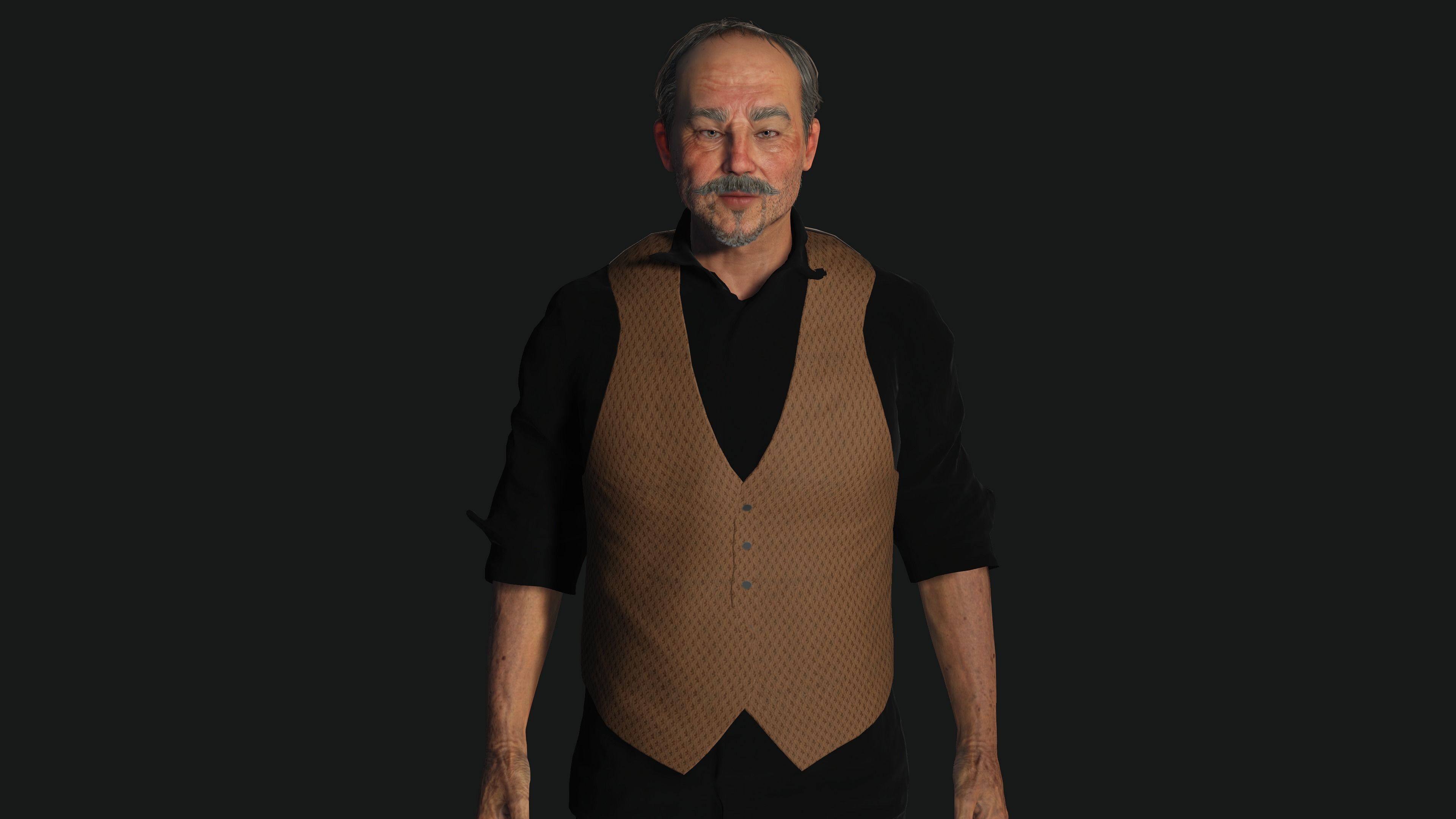 AAA 3D ASIAN OLD BEARDED BUSINESSMAN - REALISTIC GAME CHARACTER Low-poly 3D model_17