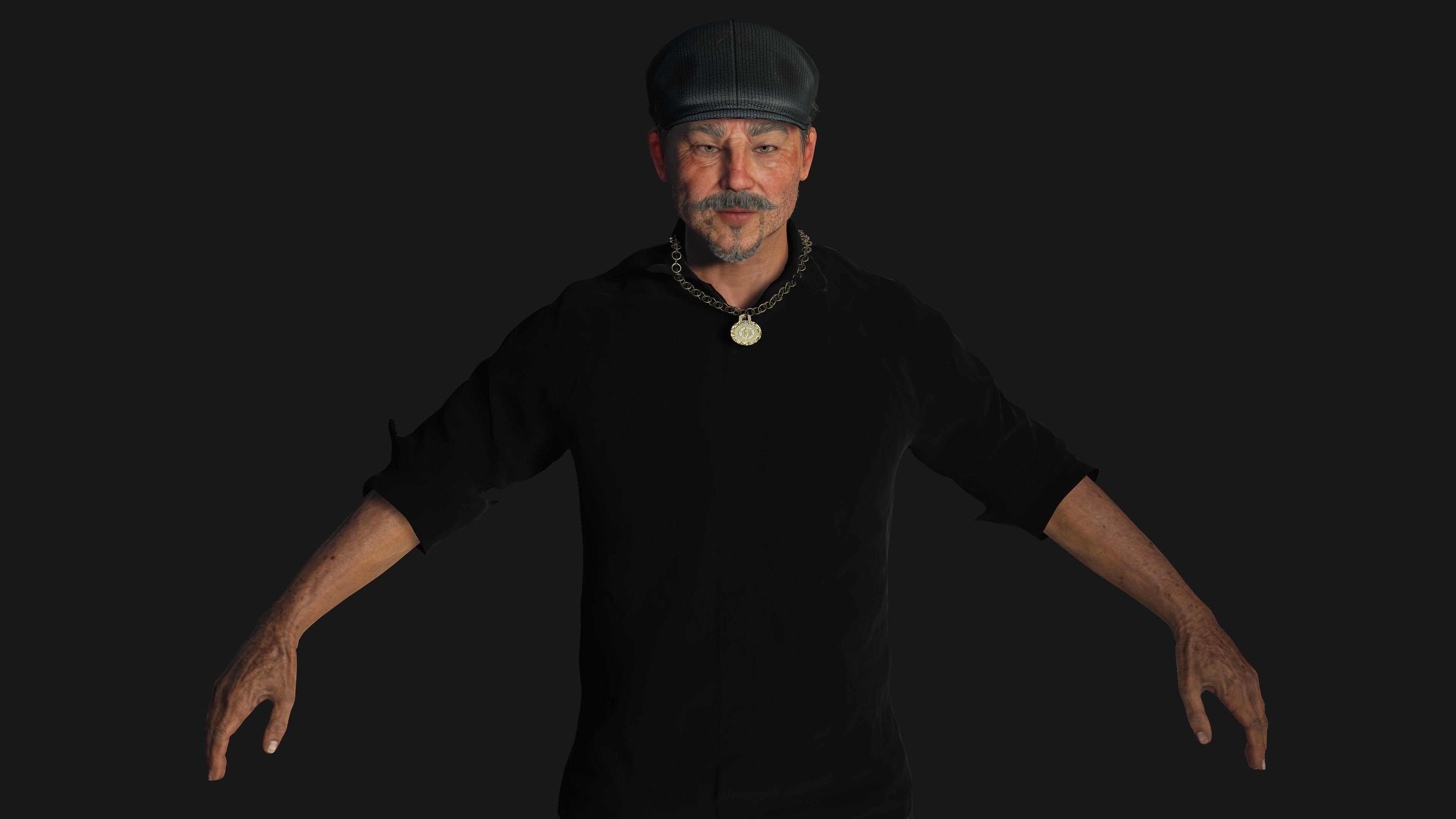 AAA 3D ASIAN OLD BEARDED BUSINESSMAN - REALISTIC GAME CHARACTER Low-poly 3D model_10