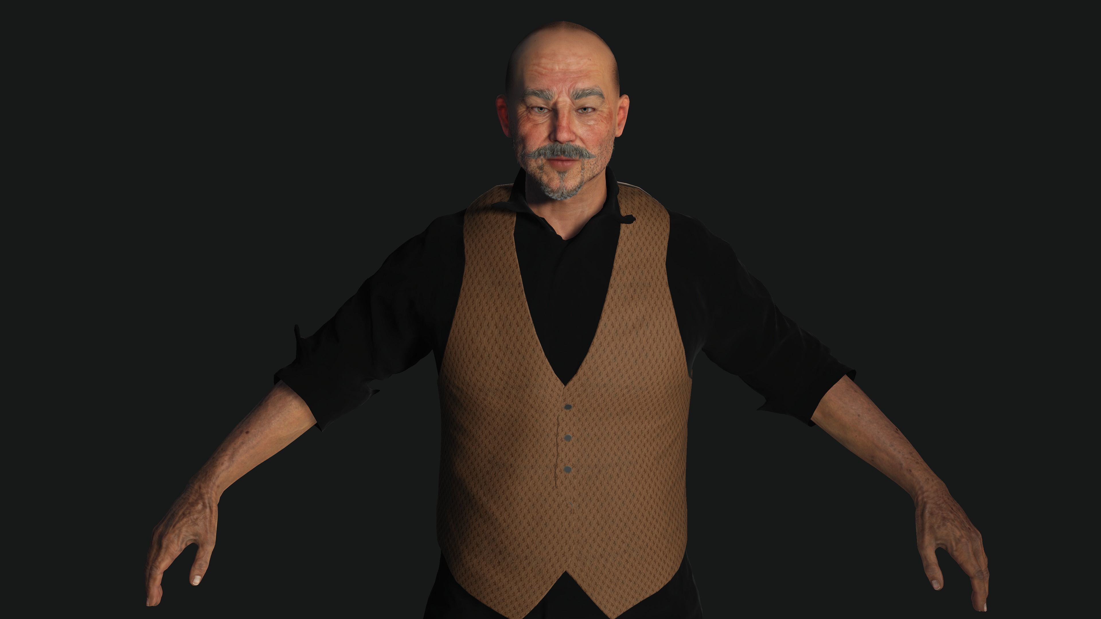 AAA 3D ASIAN OLD BEARDED BUSINESSMAN - REALISTIC GAME CHARACTER Low-poly 3D model_11