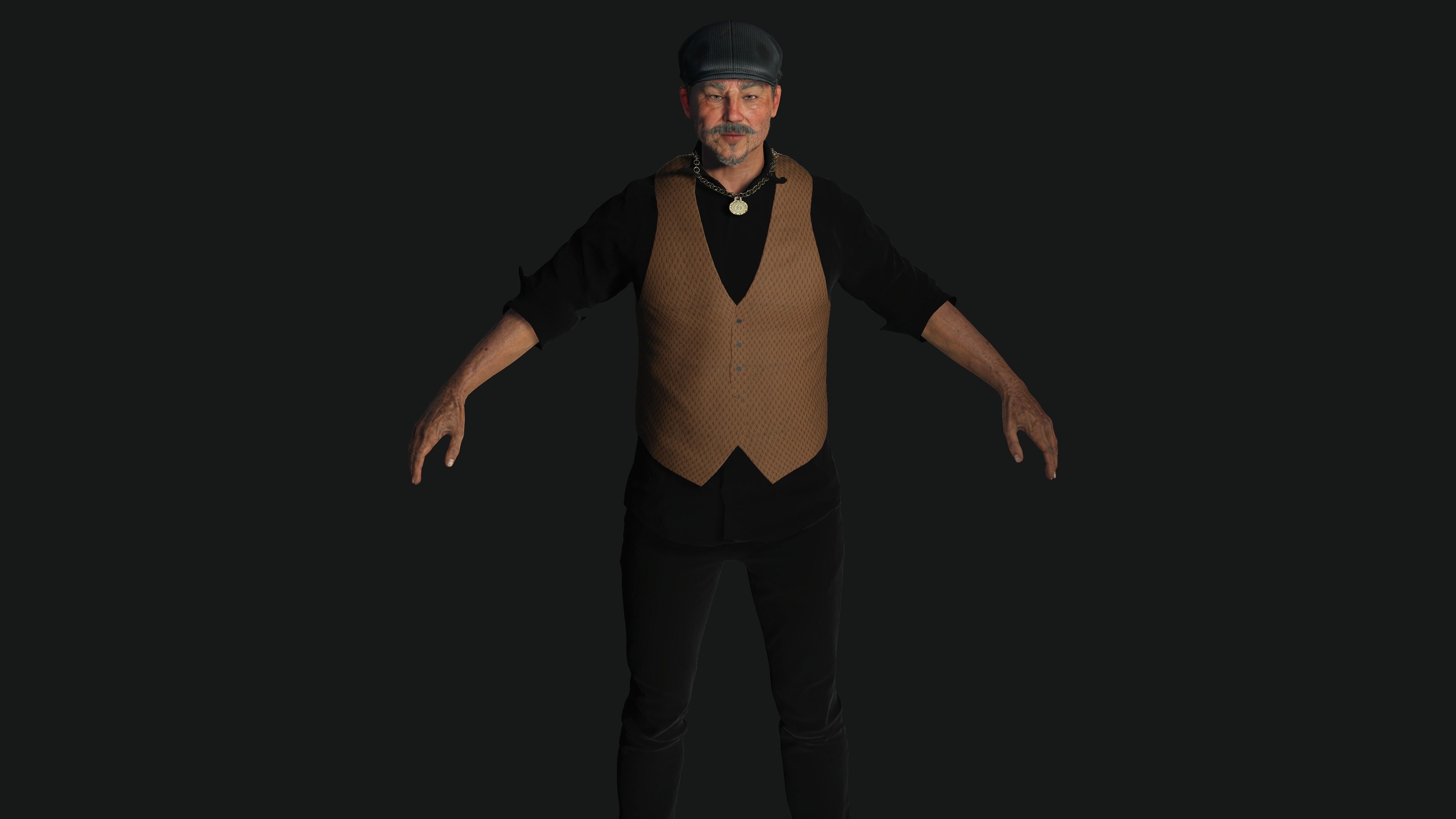 AAA 3D ASIAN OLD BEARDED BUSINESSMAN - REALISTIC GAME CHARACTER Low-poly 3D model_3