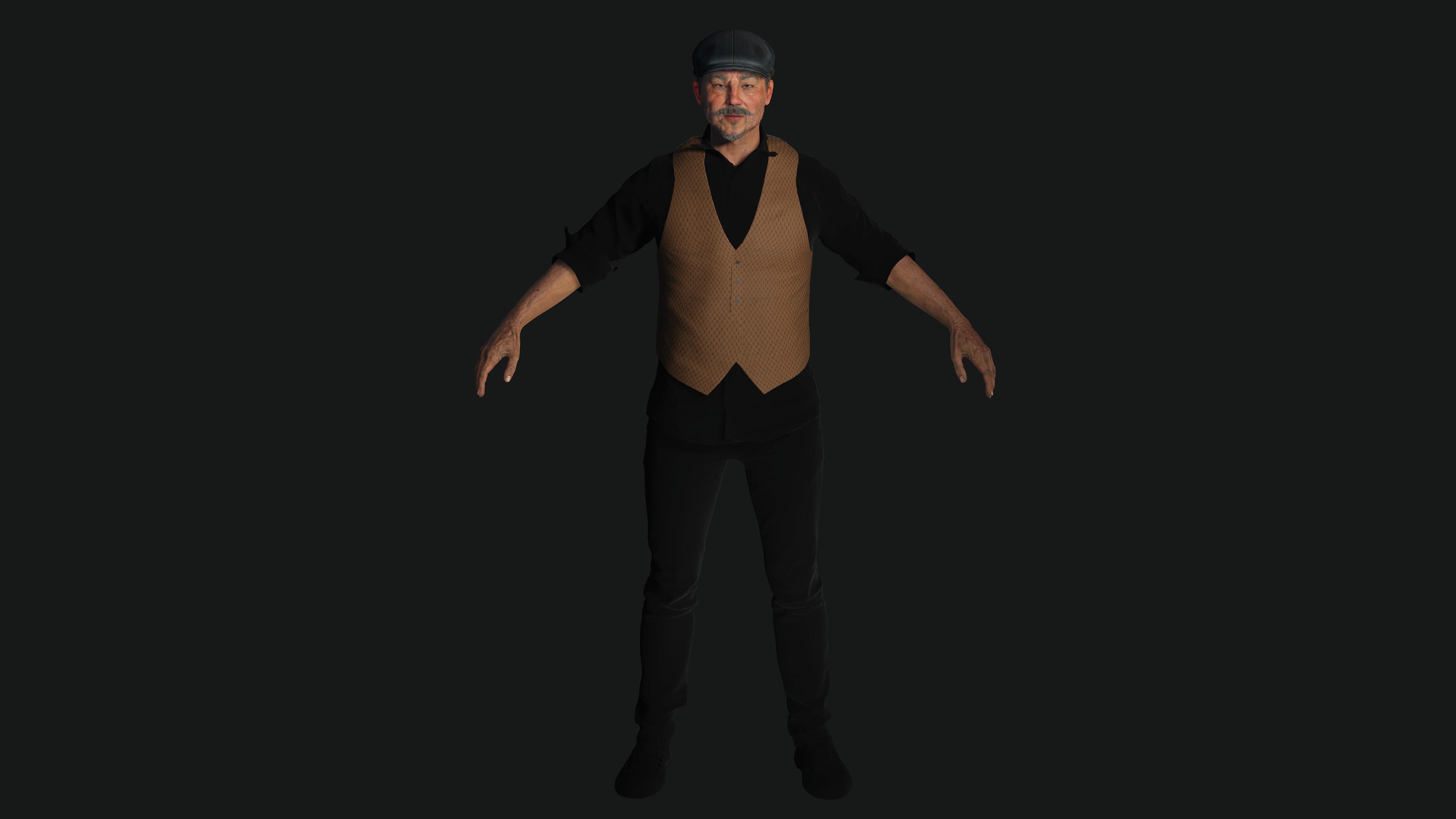 AAA 3D ASIAN OLD BEARDED BUSINESSMAN - REALISTIC GAME CHARACTER Low-poly 3D model_19