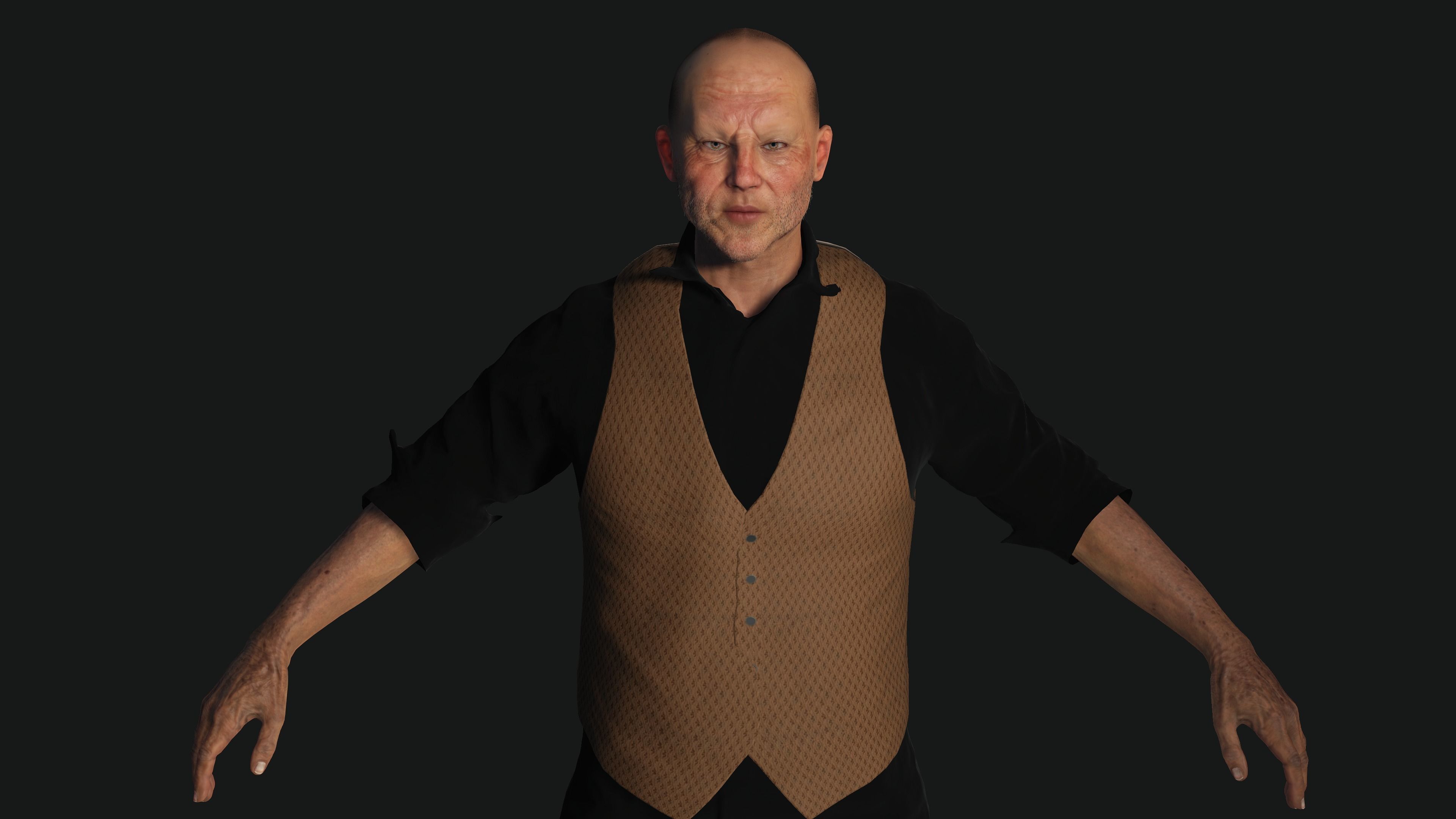 AAA 3D ASIAN OLD BEARDED BUSINESSMAN - REALISTIC GAME CHARACTER Low-poly 3D model_15