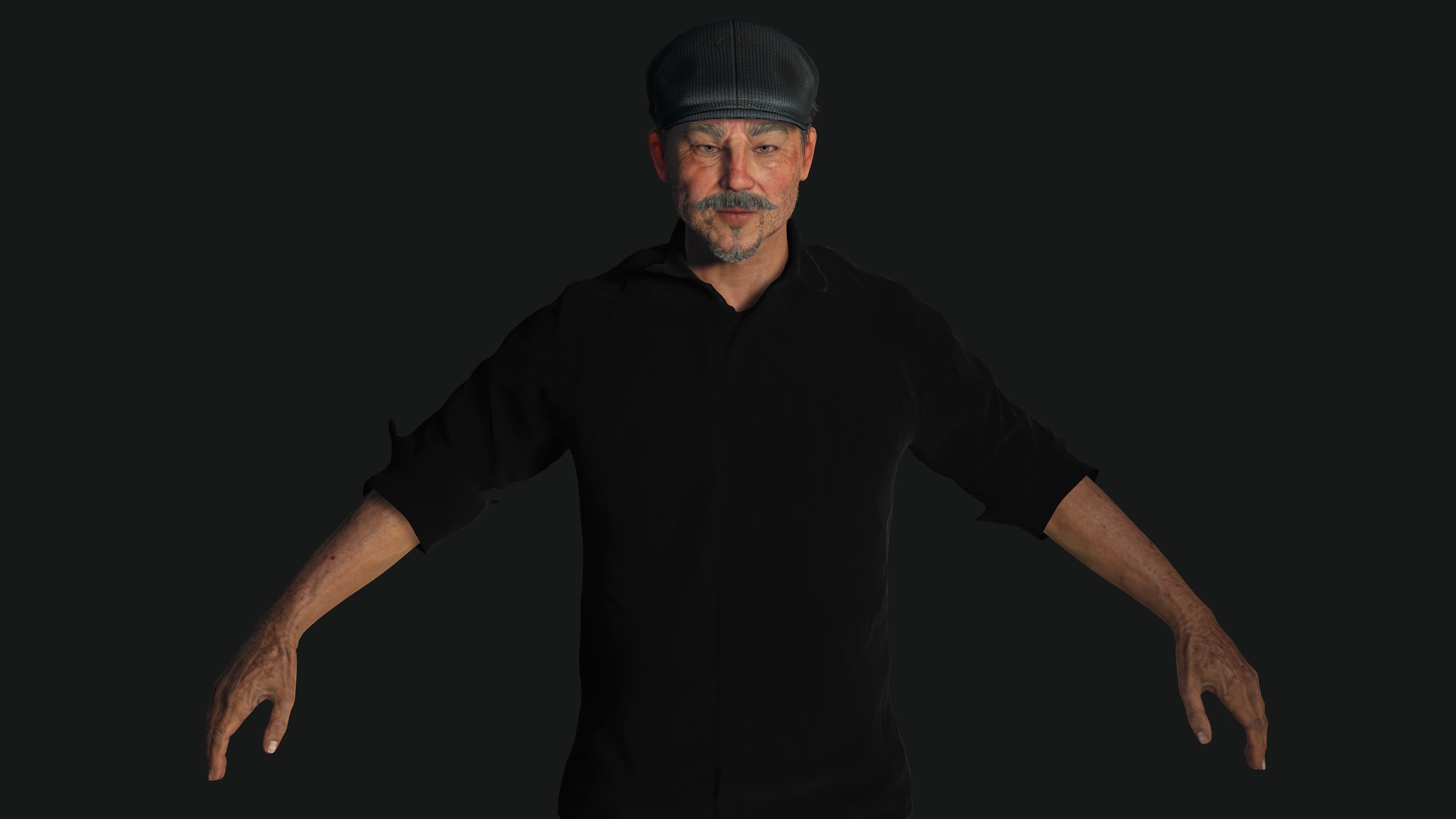 AAA 3D ASIAN OLD BEARDED BUSINESSMAN - REALISTIC GAME CHARACTER Low-poly 3D model_9