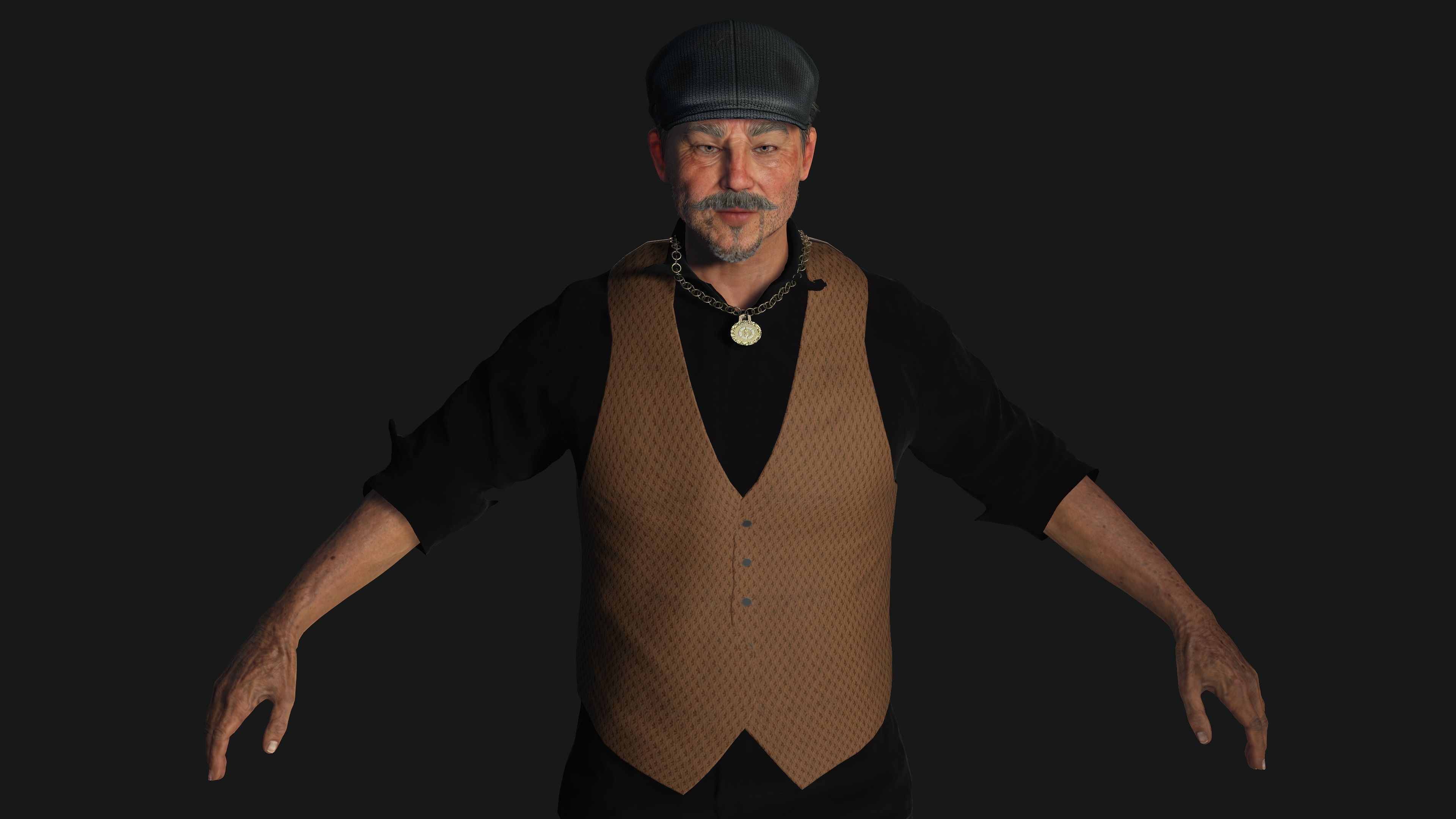 AAA 3D ASIAN OLD BEARDED BUSINESSMAN - REALISTIC GAME CHARACTER Low-poly 3D model_5