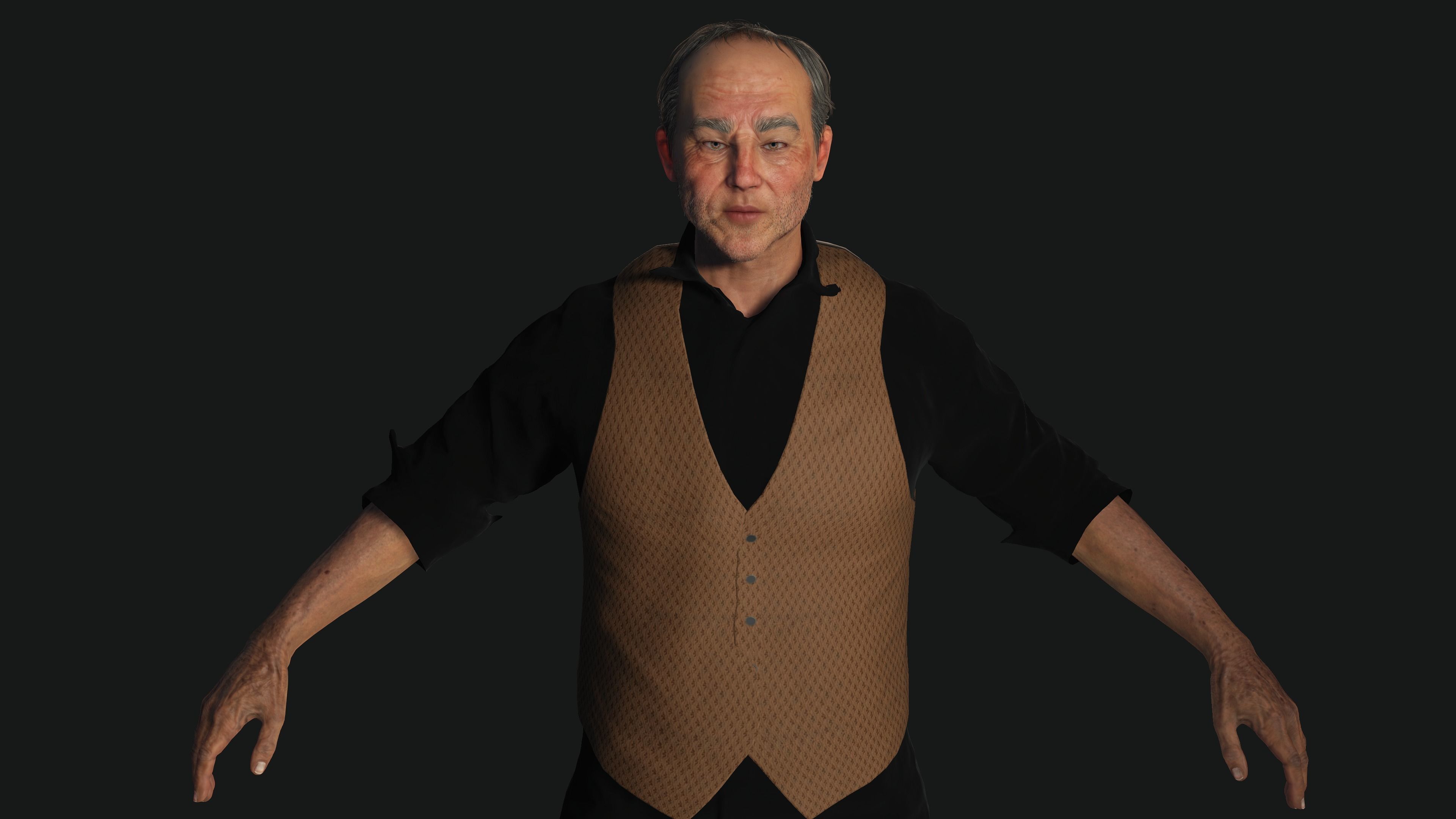 AAA 3D ASIAN OLD BEARDED BUSINESSMAN - REALISTIC GAME CHARACTER Low-poly 3D model_13