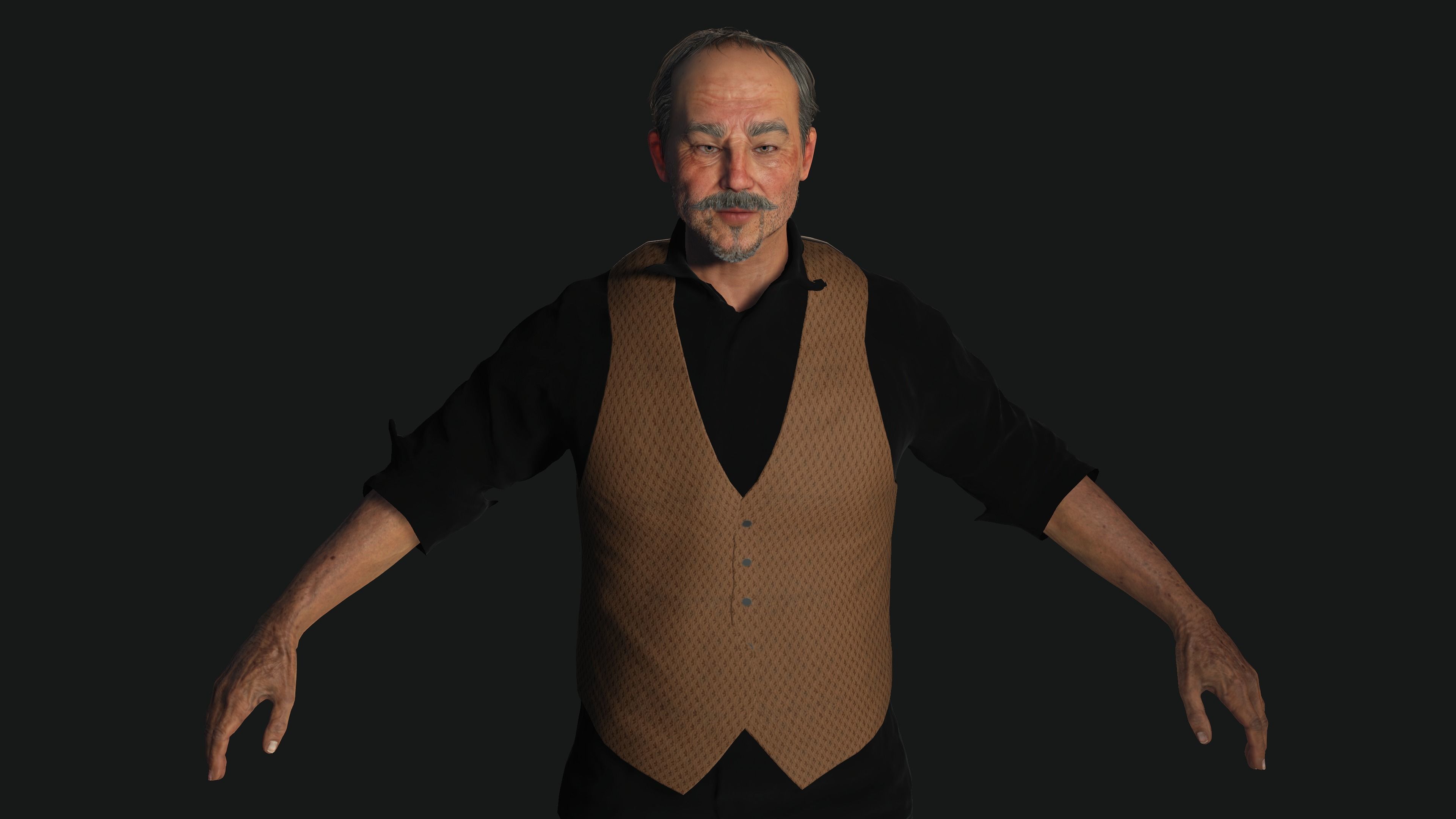 AAA 3D ASIAN OLD BEARDED BUSINESSMAN - REALISTIC GAME CHARACTER Low-poly 3D model_7