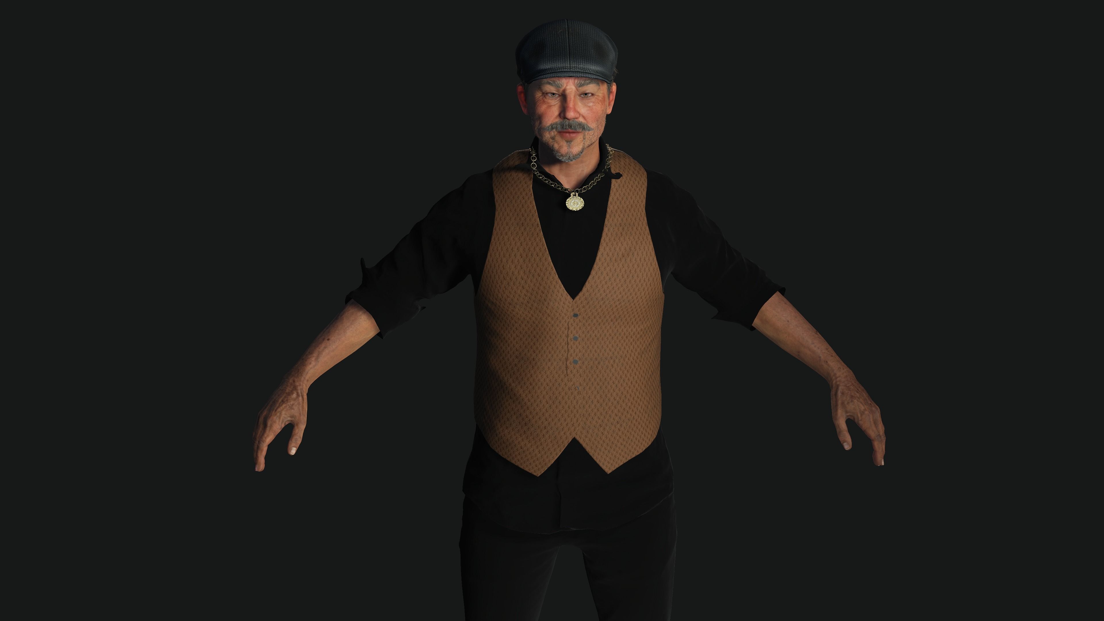 AAA 3D ASIAN OLD BEARDED BUSINESSMAN - REALISTIC GAME CHARACTER Low-poly 3D model_4