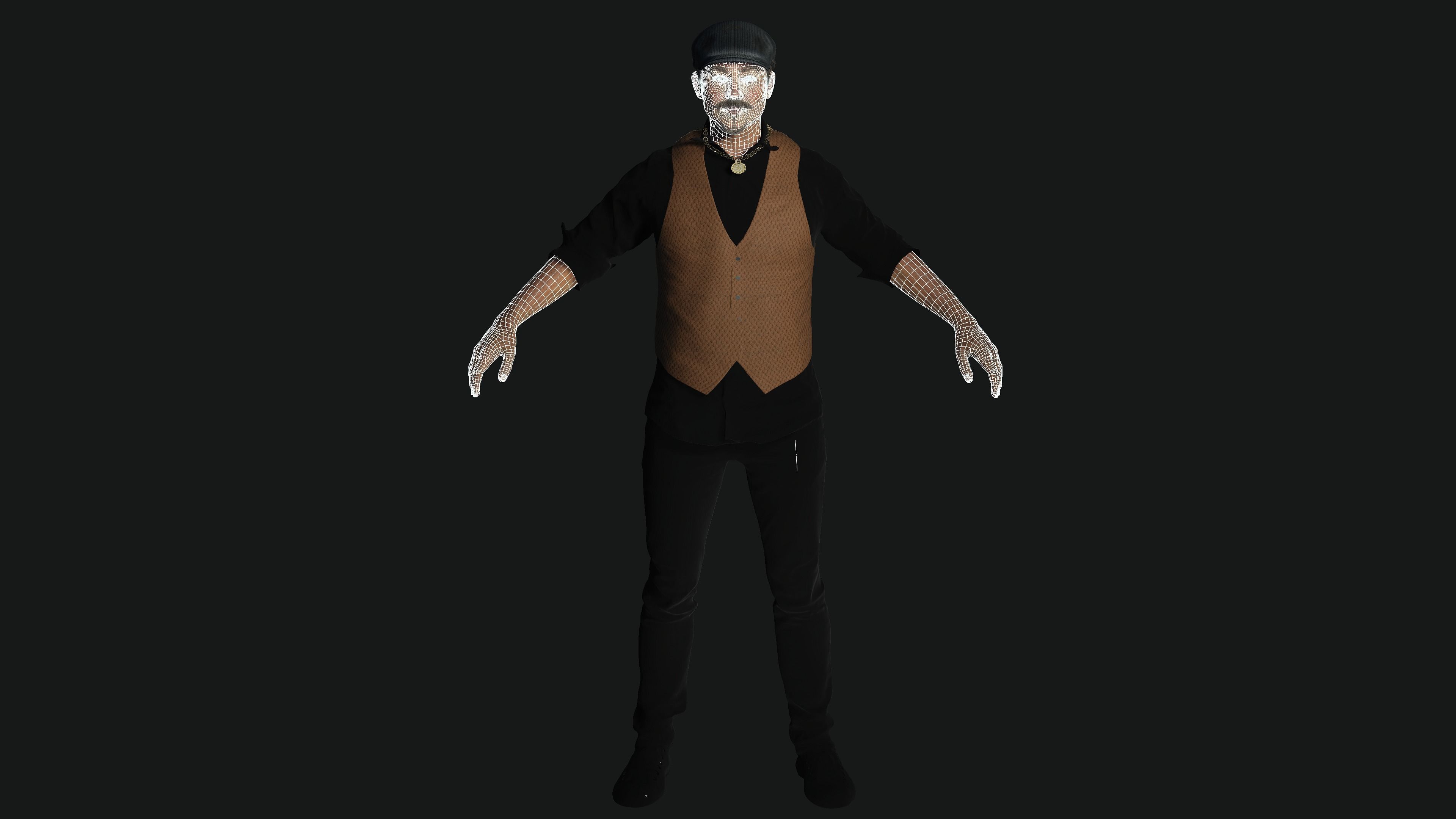 AAA 3D ASIAN OLD BEARDED BUSINESSMAN - REALISTIC GAME CHARACTER Low-poly 3D model_23