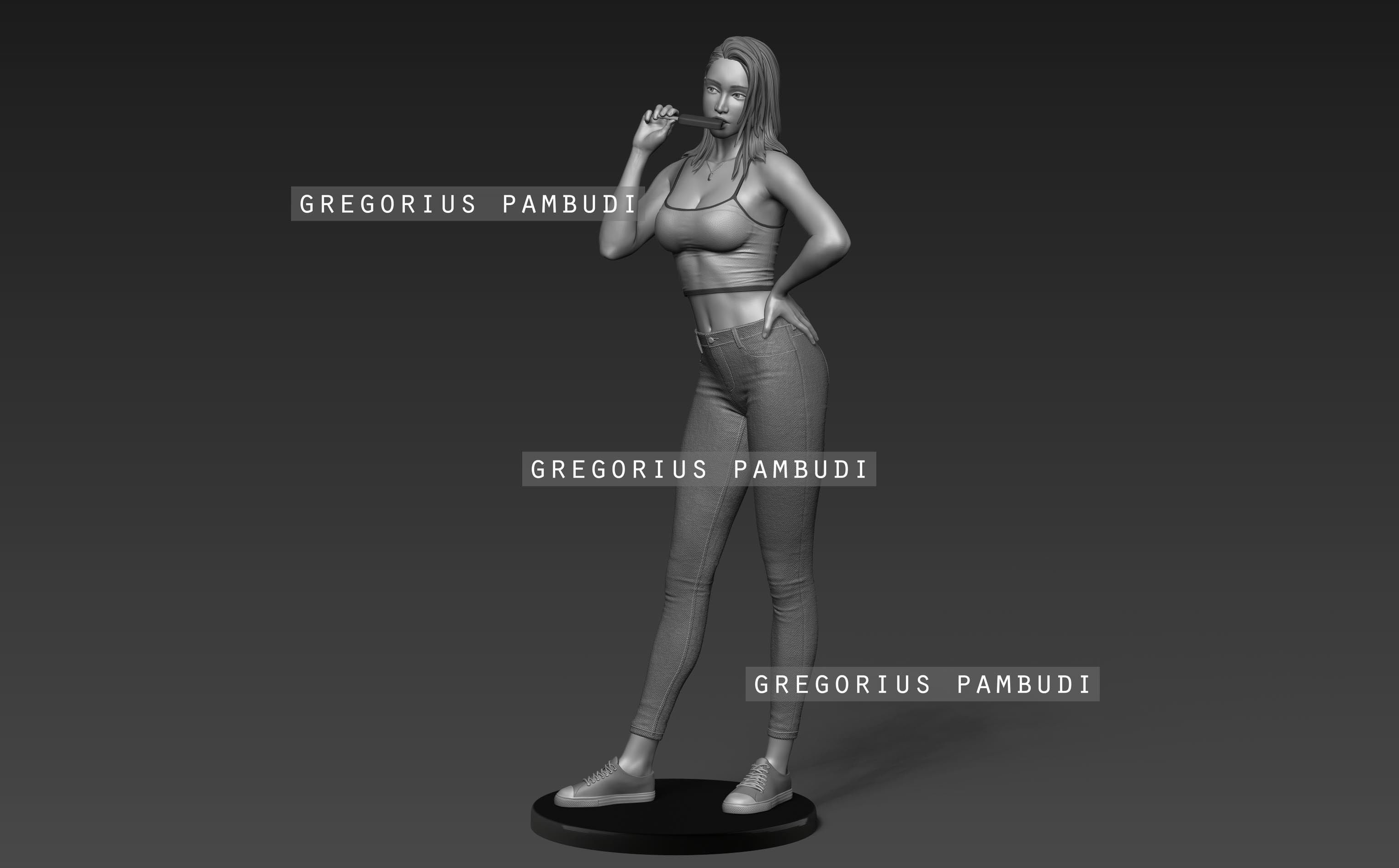 A woman eating ice cream statue 3d printable 3D print model_13