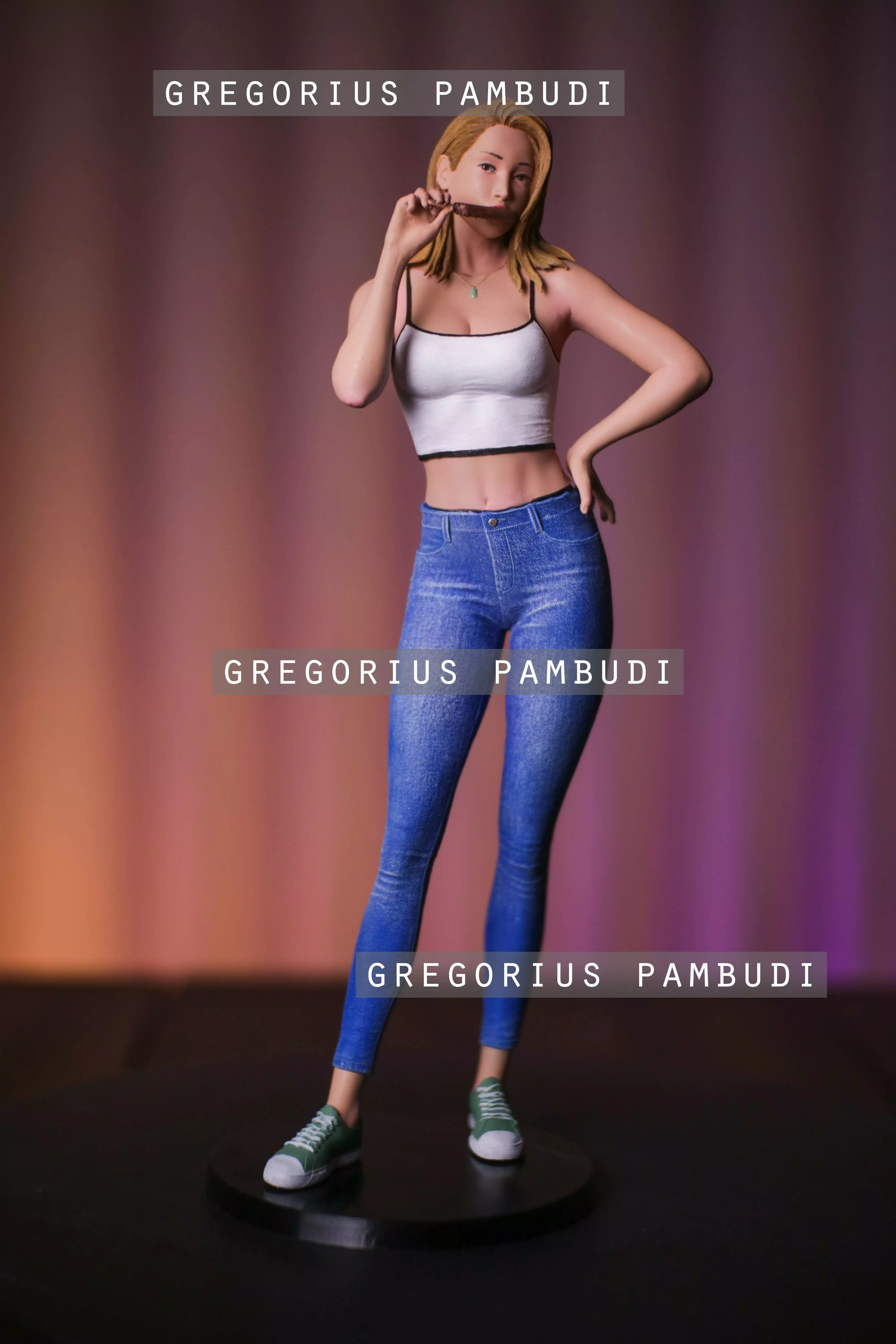 A woman eating ice cream statue 3d printable 3D print model_0