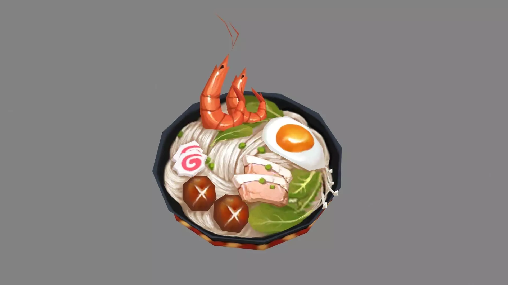 A bowl of noodles Low-poly 3D model_0