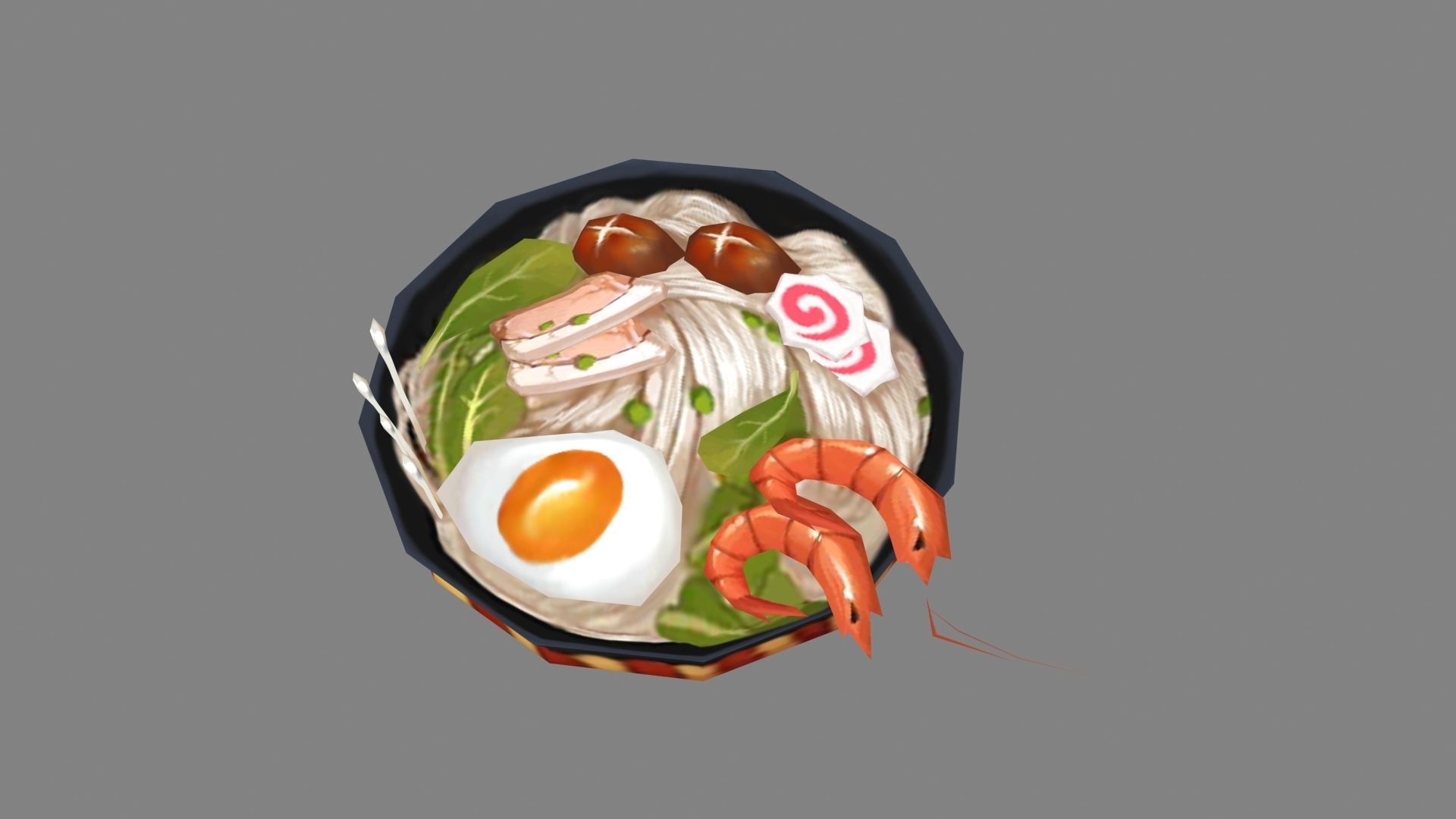A bowl of noodles Low-poly 3D model_2