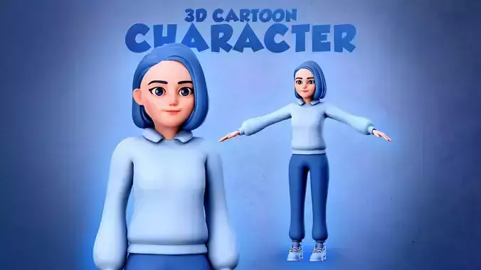3D Cartoon Character  - Woman with blue cloth