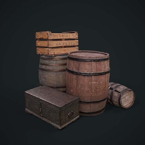 Barrels Chest Crate Low-poly 3D model