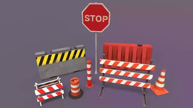 Traffic Objects Pack Low-poly 3D model