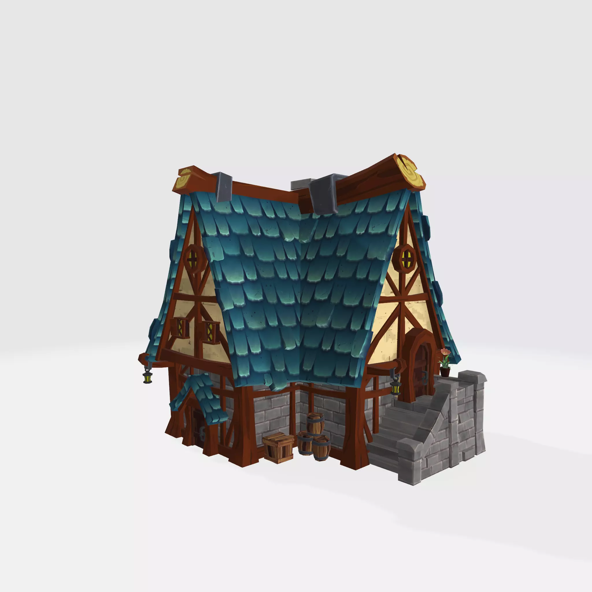 Cartoon House Low-poly 3D model_0