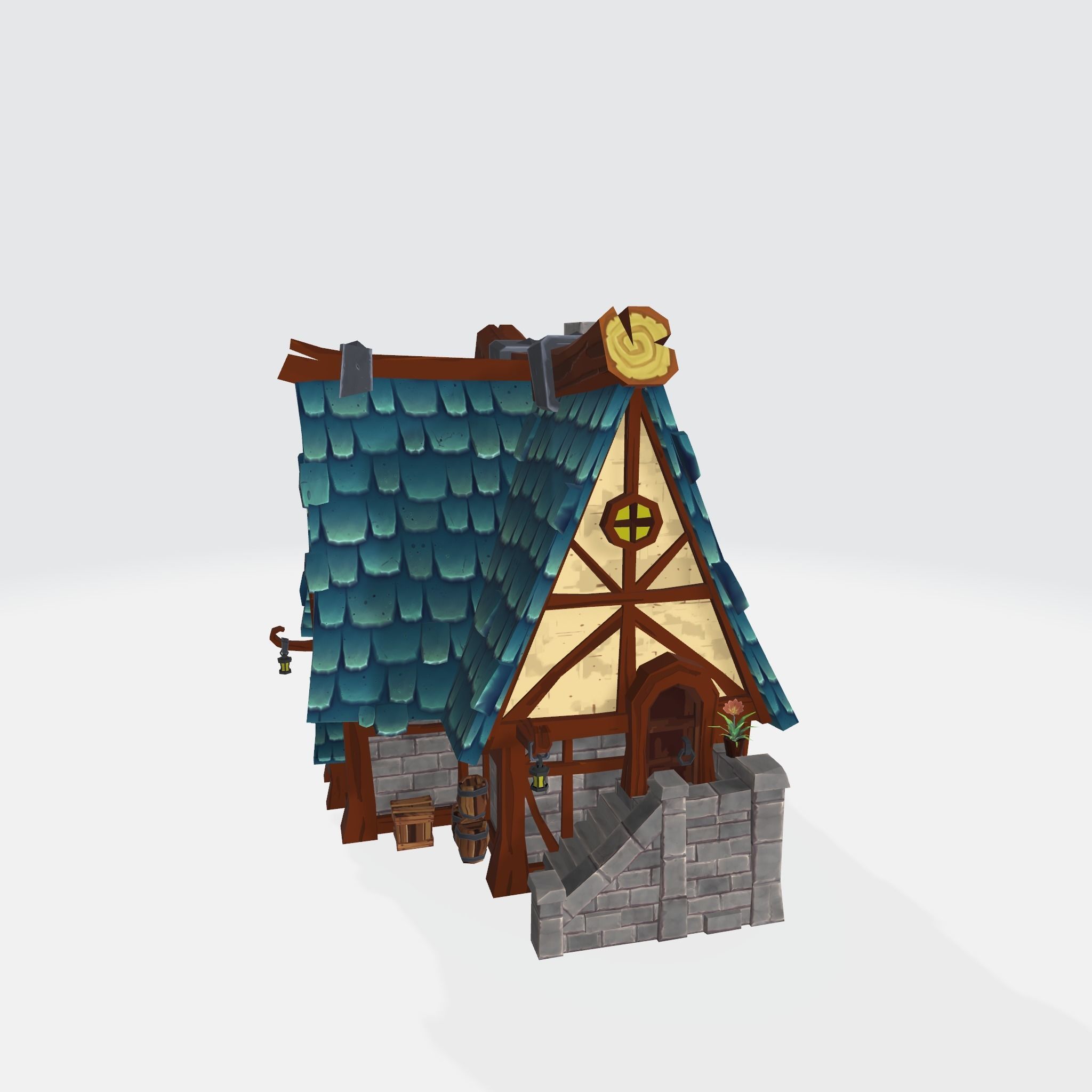 Cartoon House Low-poly 3D model_6