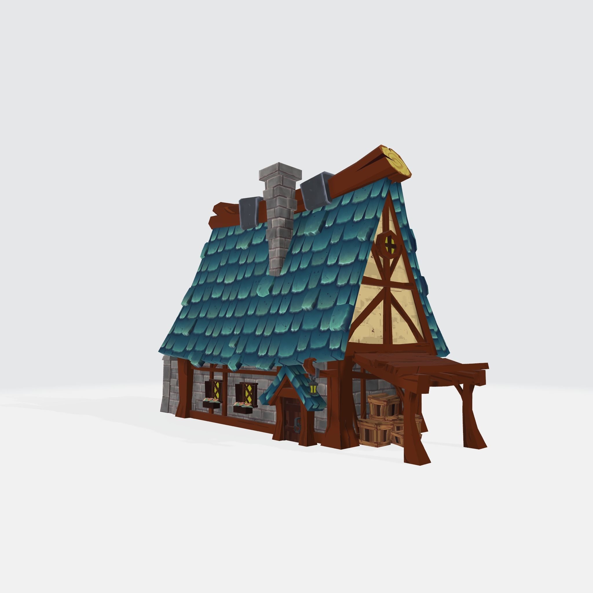Cartoon House Low-poly 3D model_4