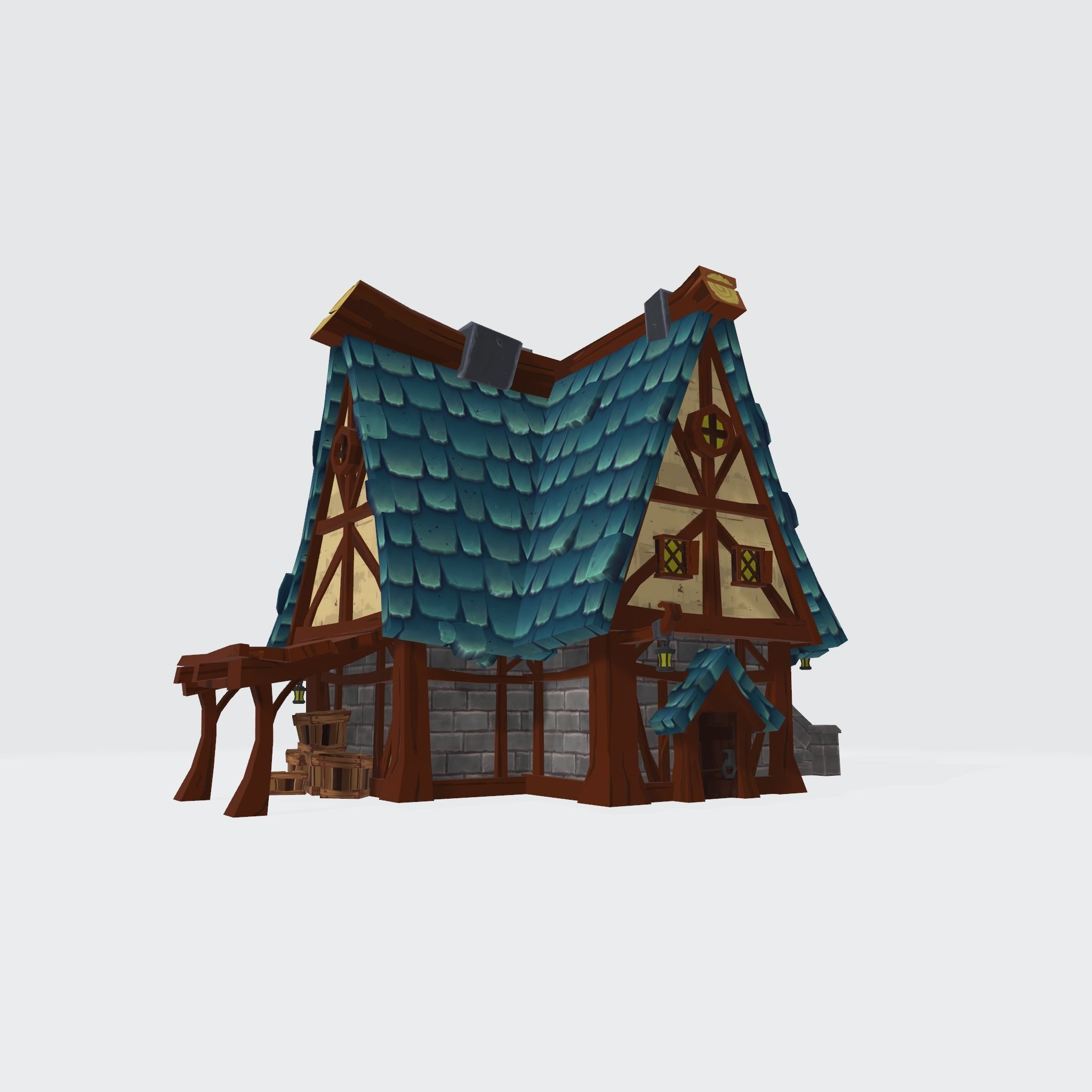 Cartoon House Low-poly 3D model_2