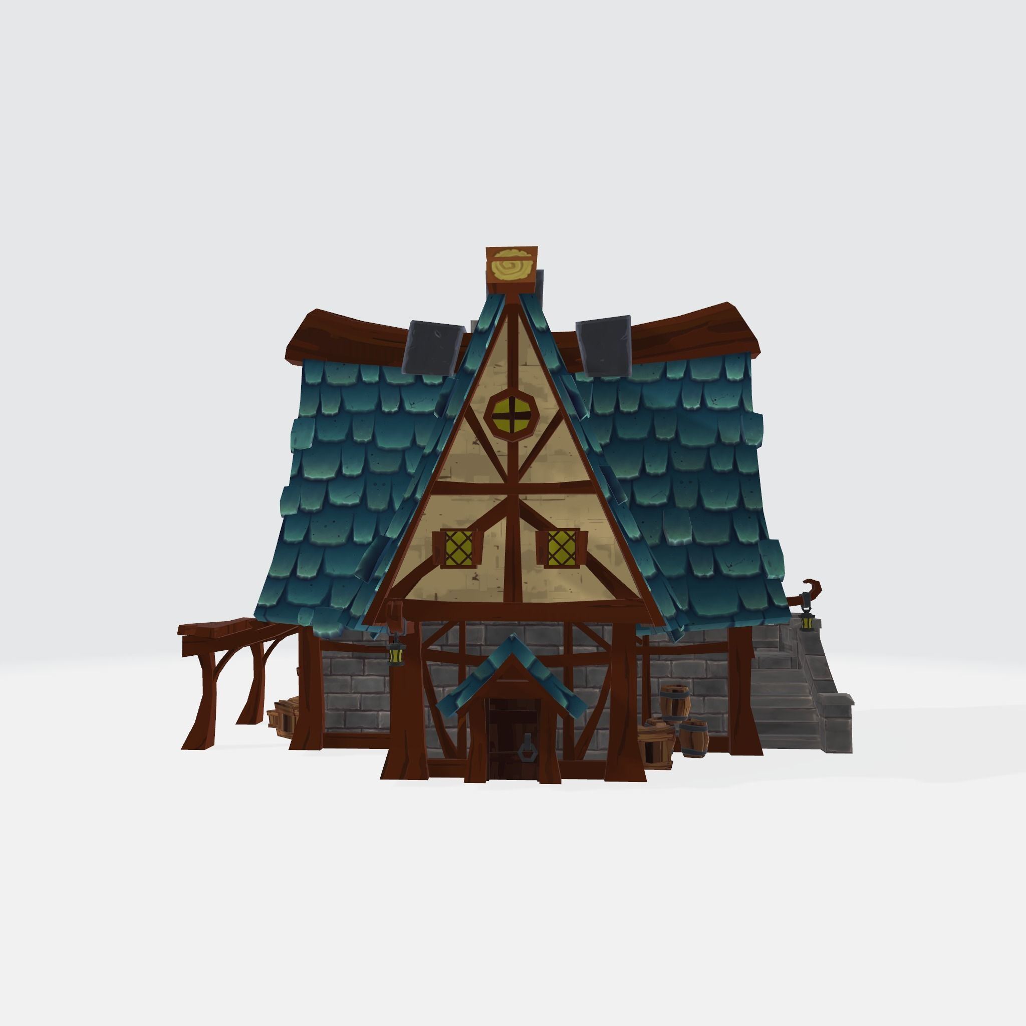 Cartoon House Low-poly 3D model_1