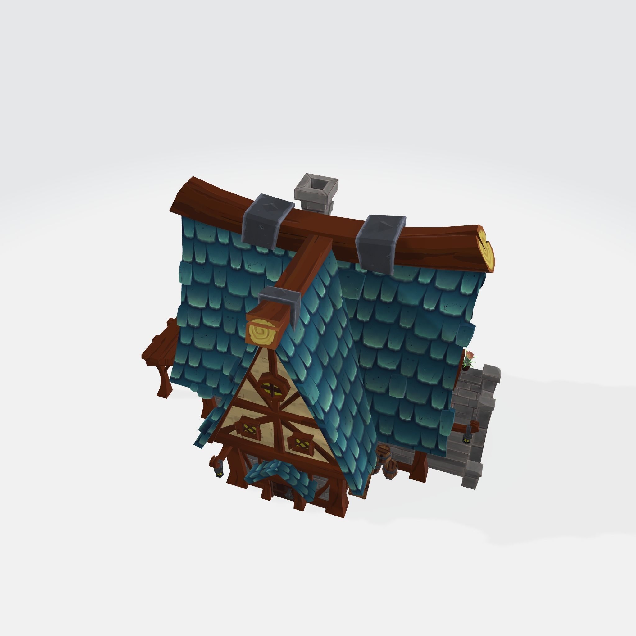 Cartoon House Low-poly 3D model_7