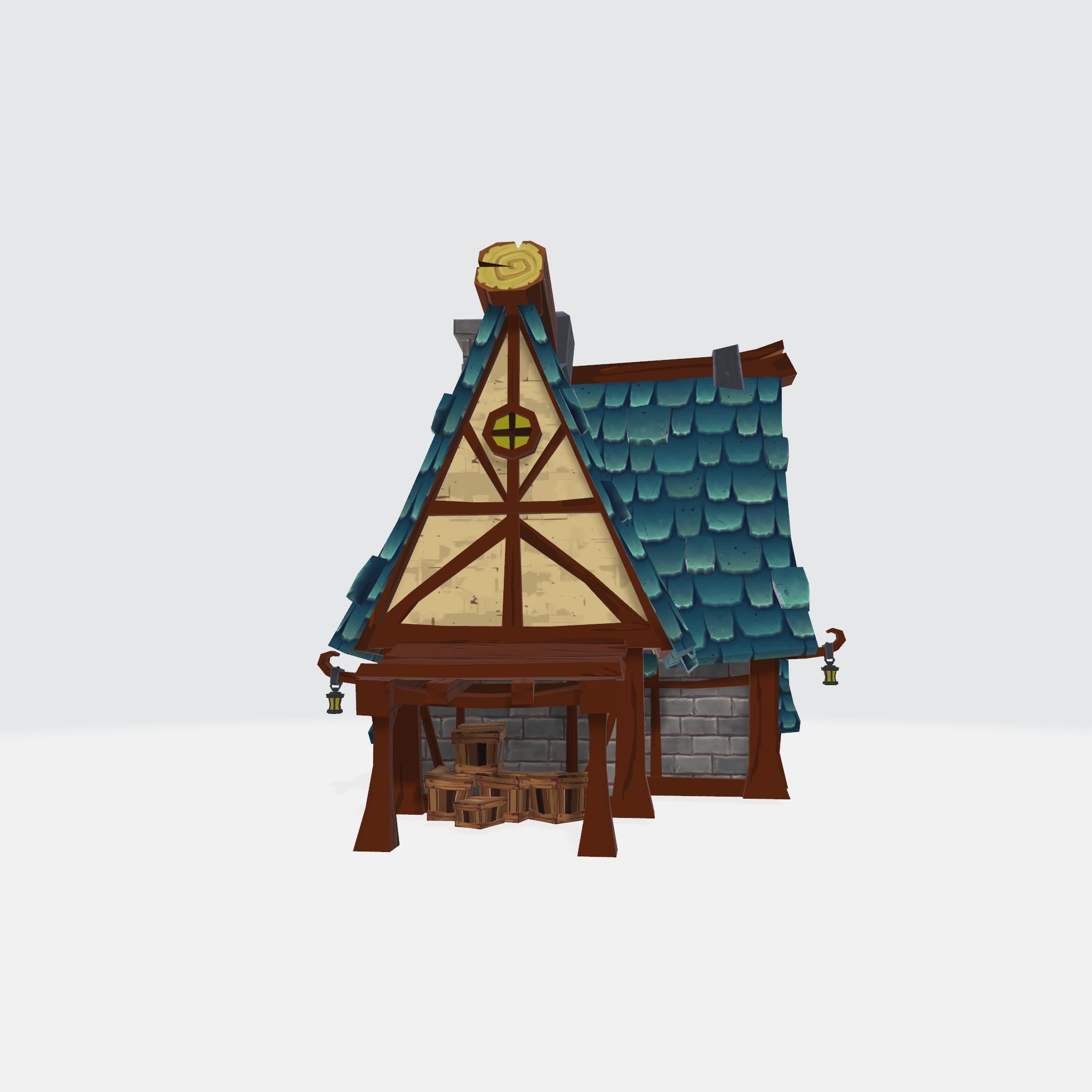 Cartoon House Low-poly 3D model_3