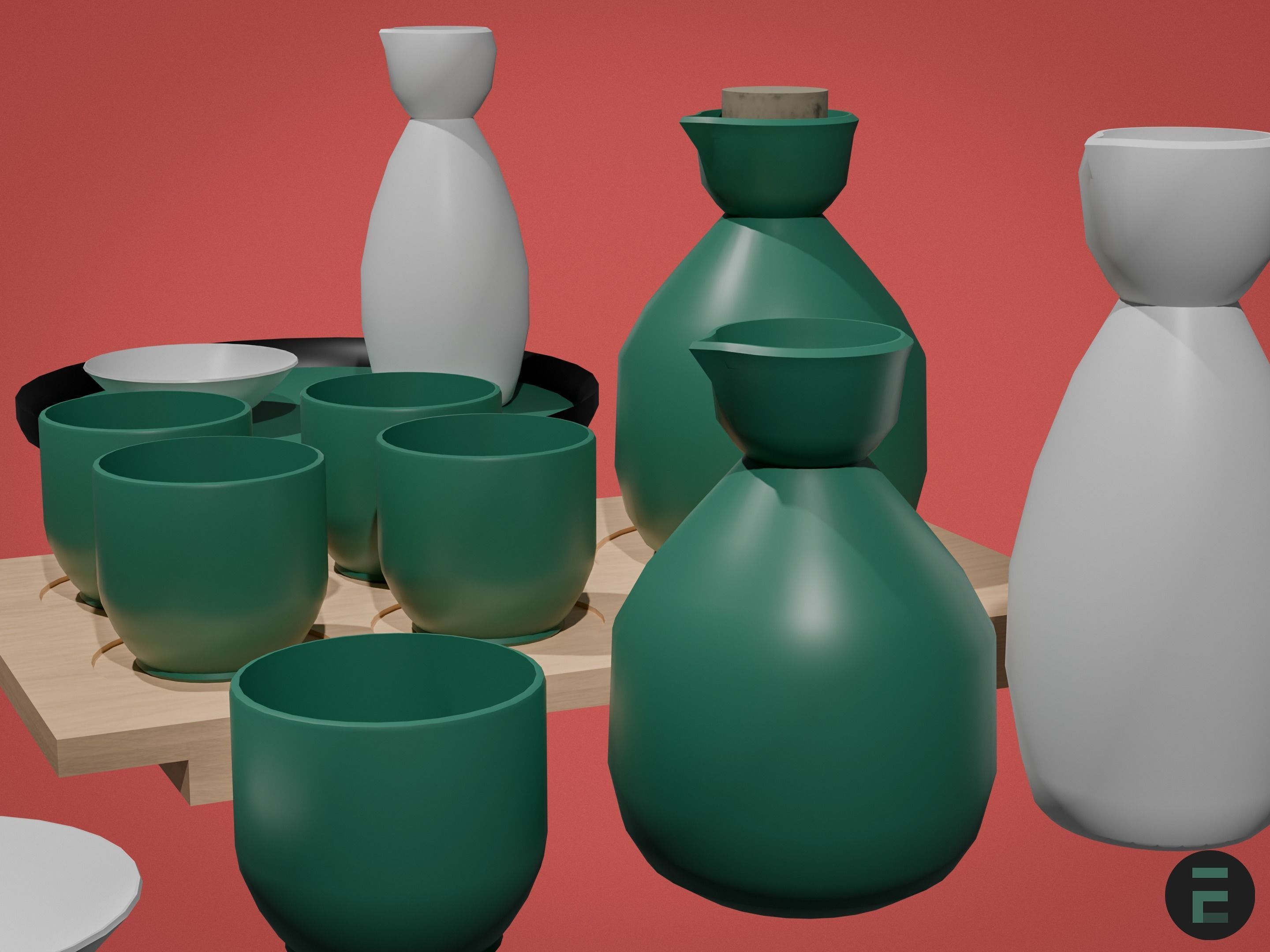 Japanese Sake set 3D model_4