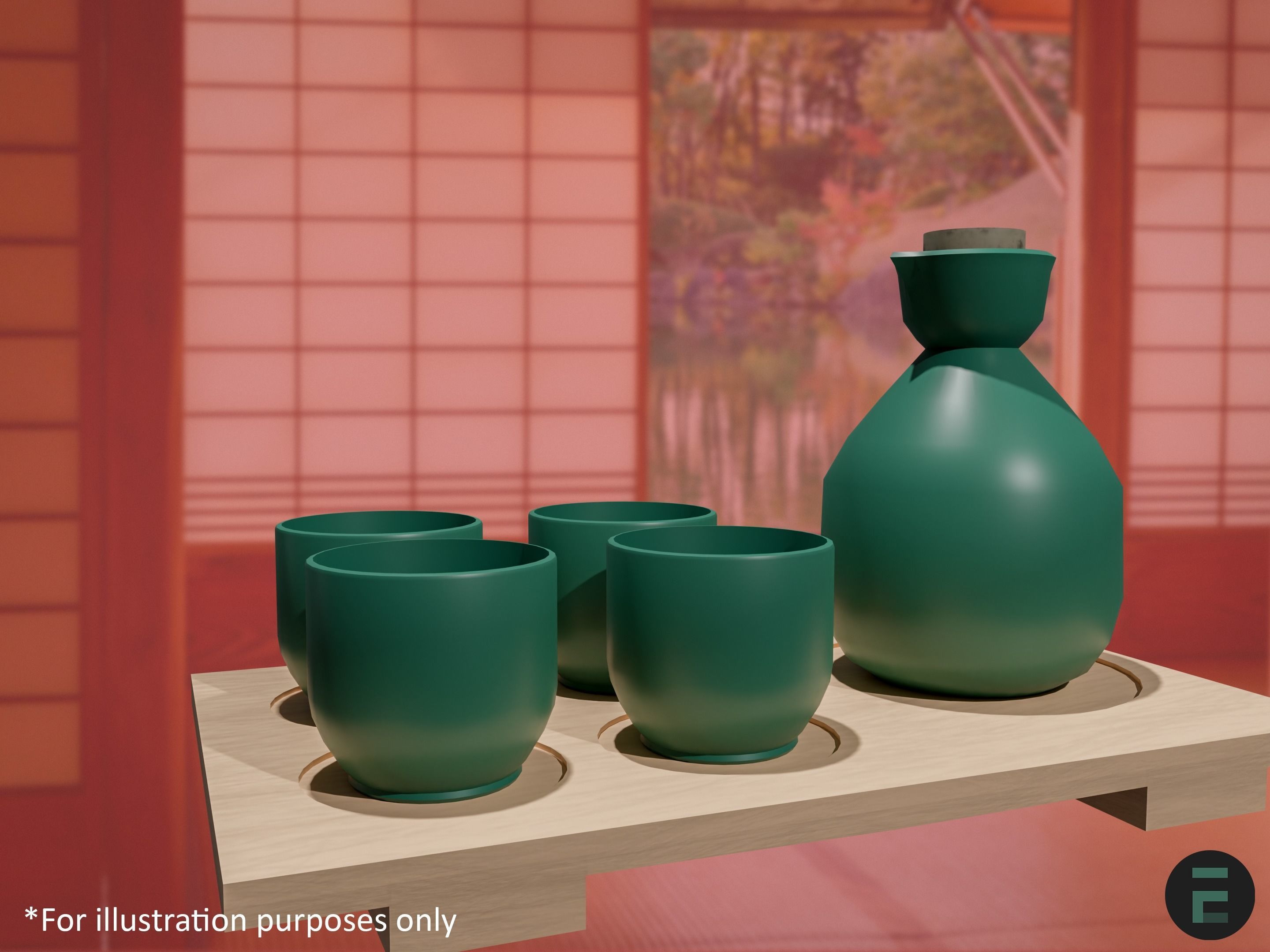 Japanese Sake set 3D model_5