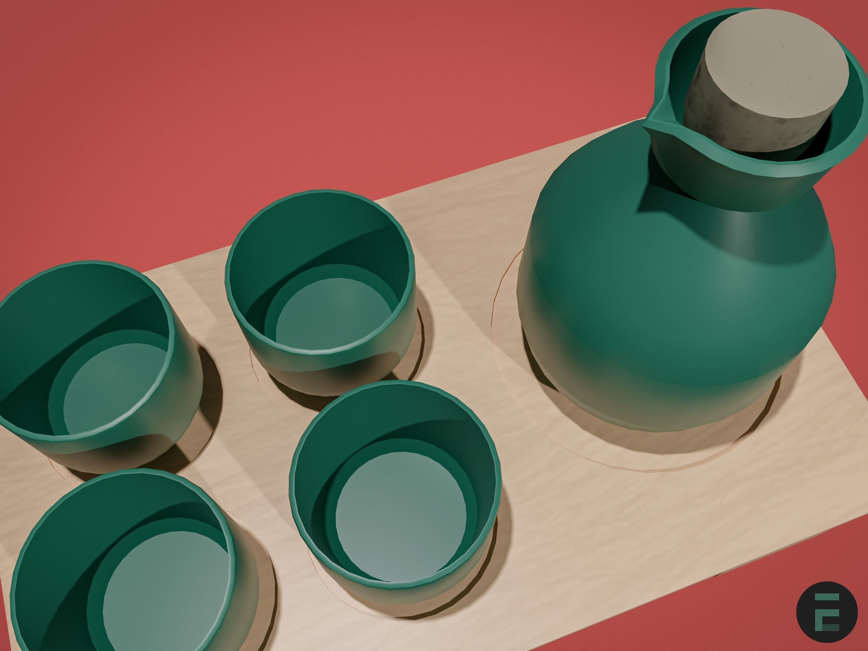Japanese Sake set 3D model_6