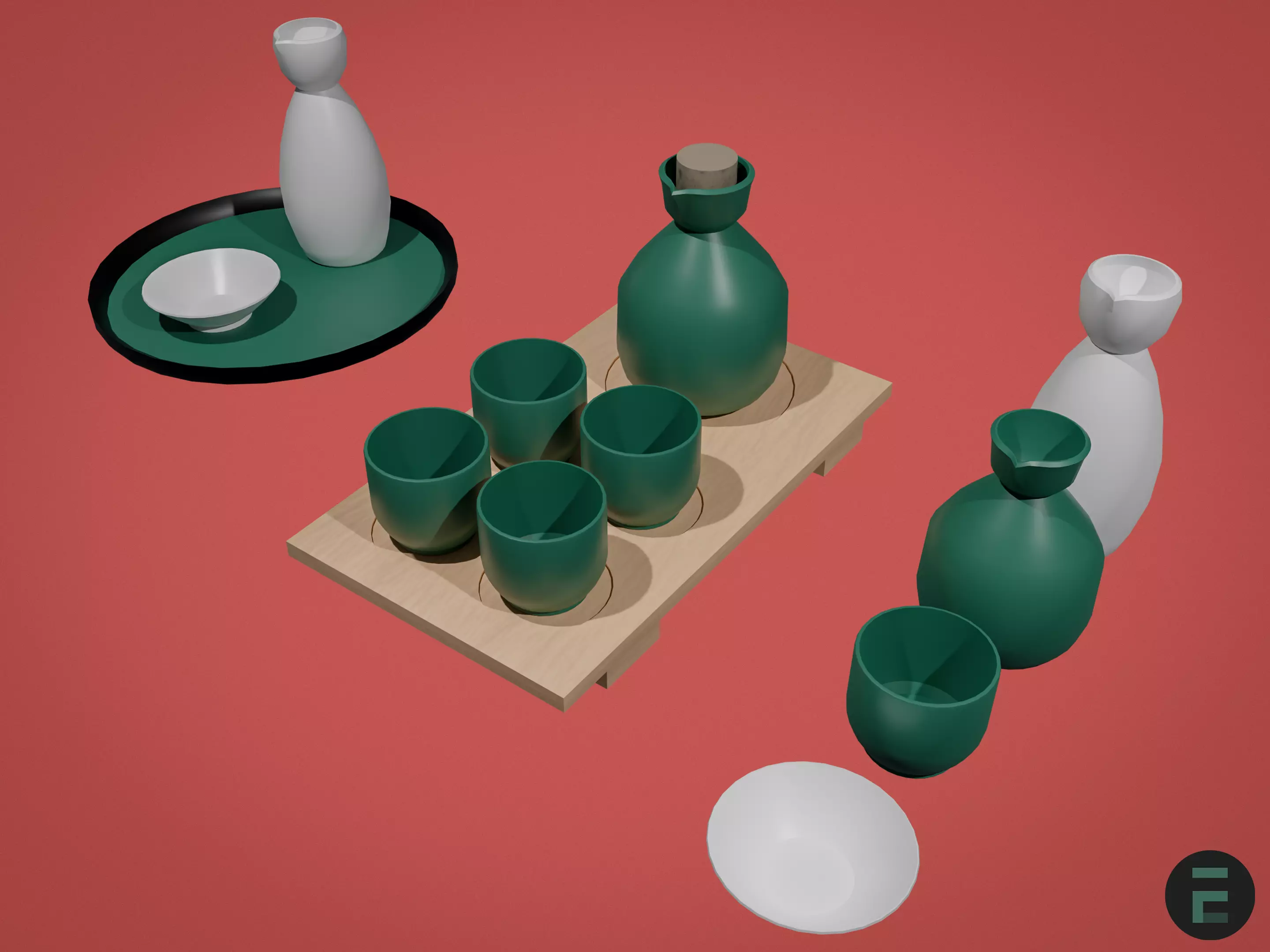 Japanese Sake set 3D model_0