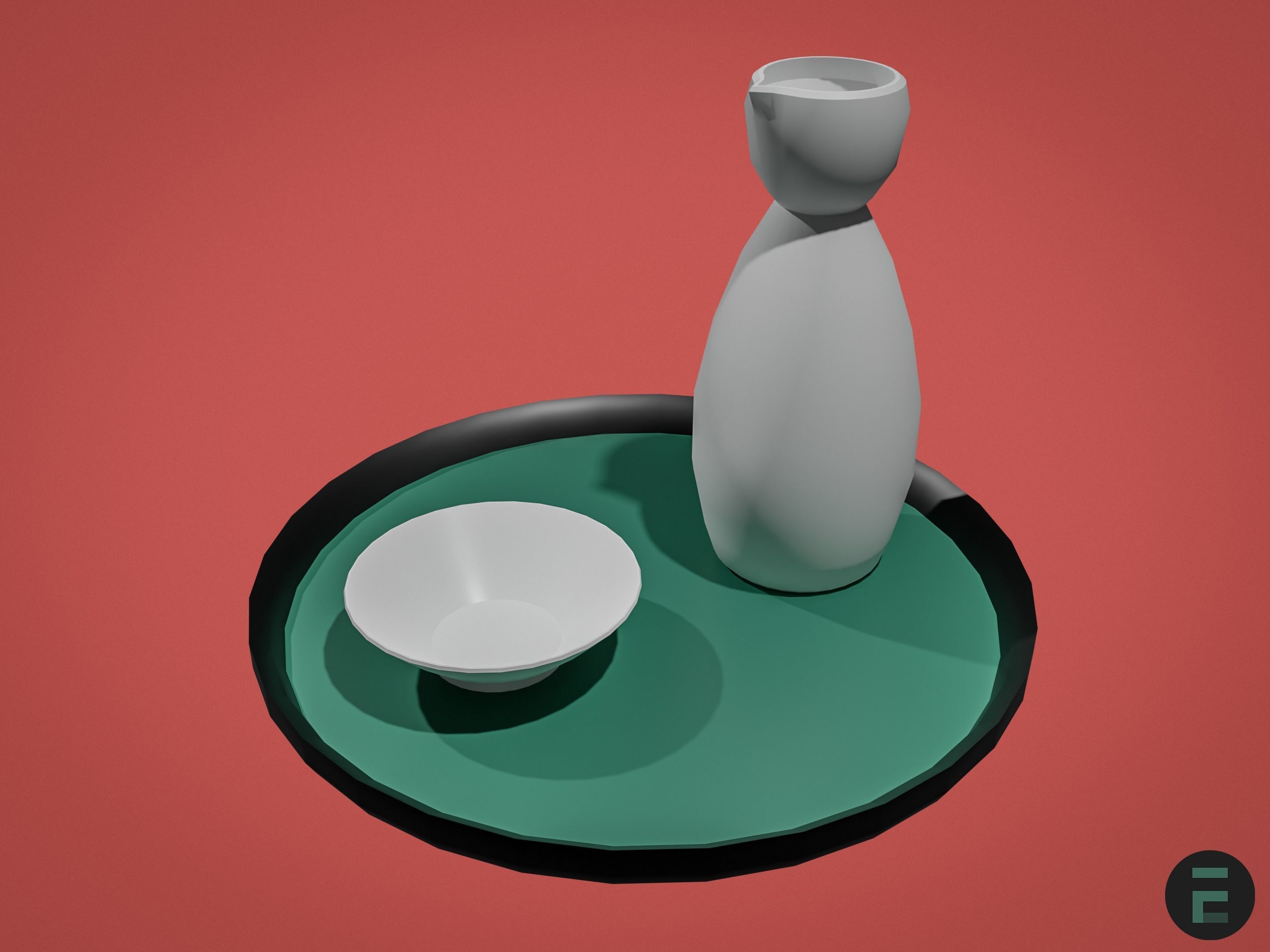 Japanese Sake set 3D model_2