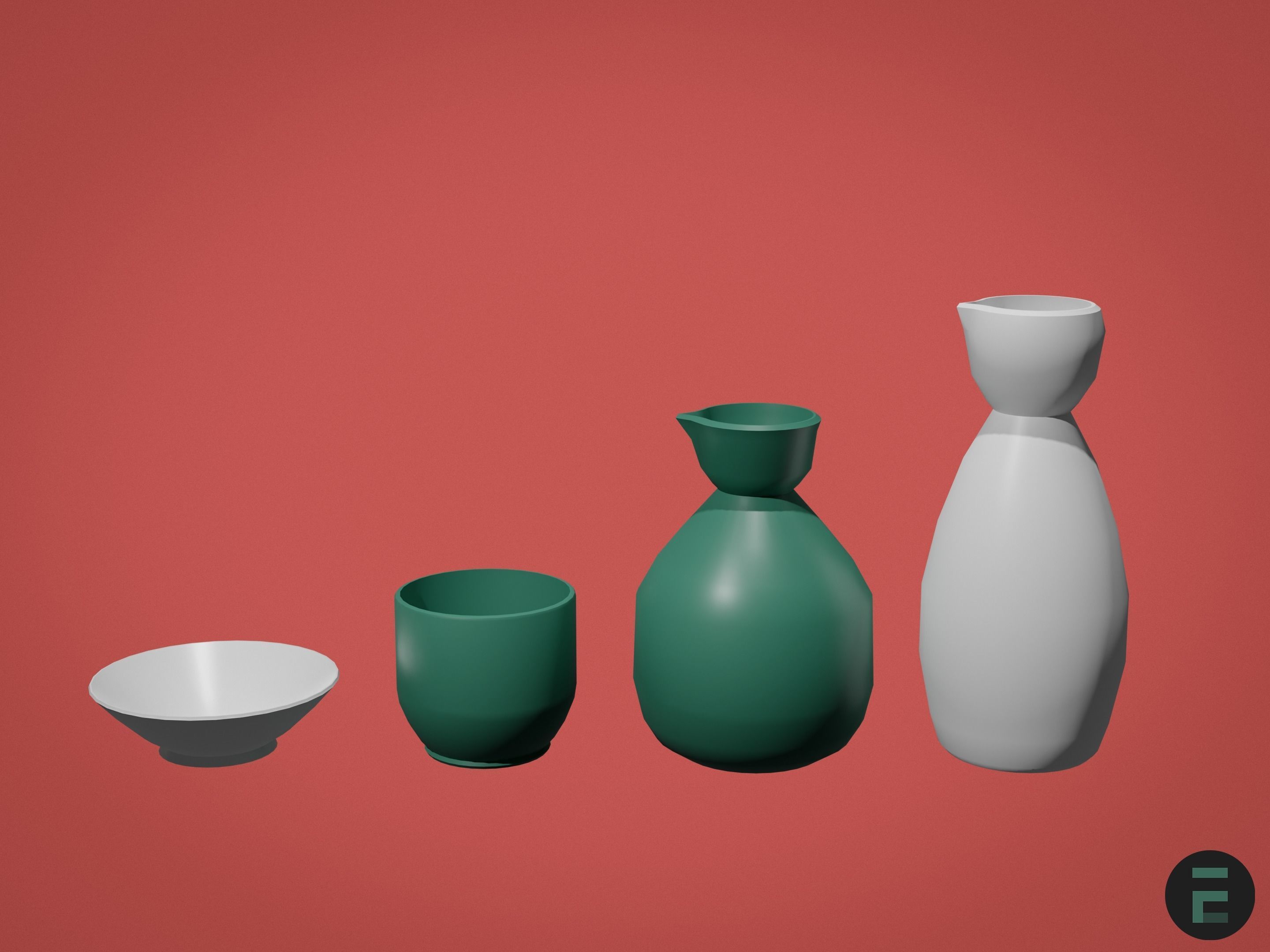 Japanese Sake set 3D model_3