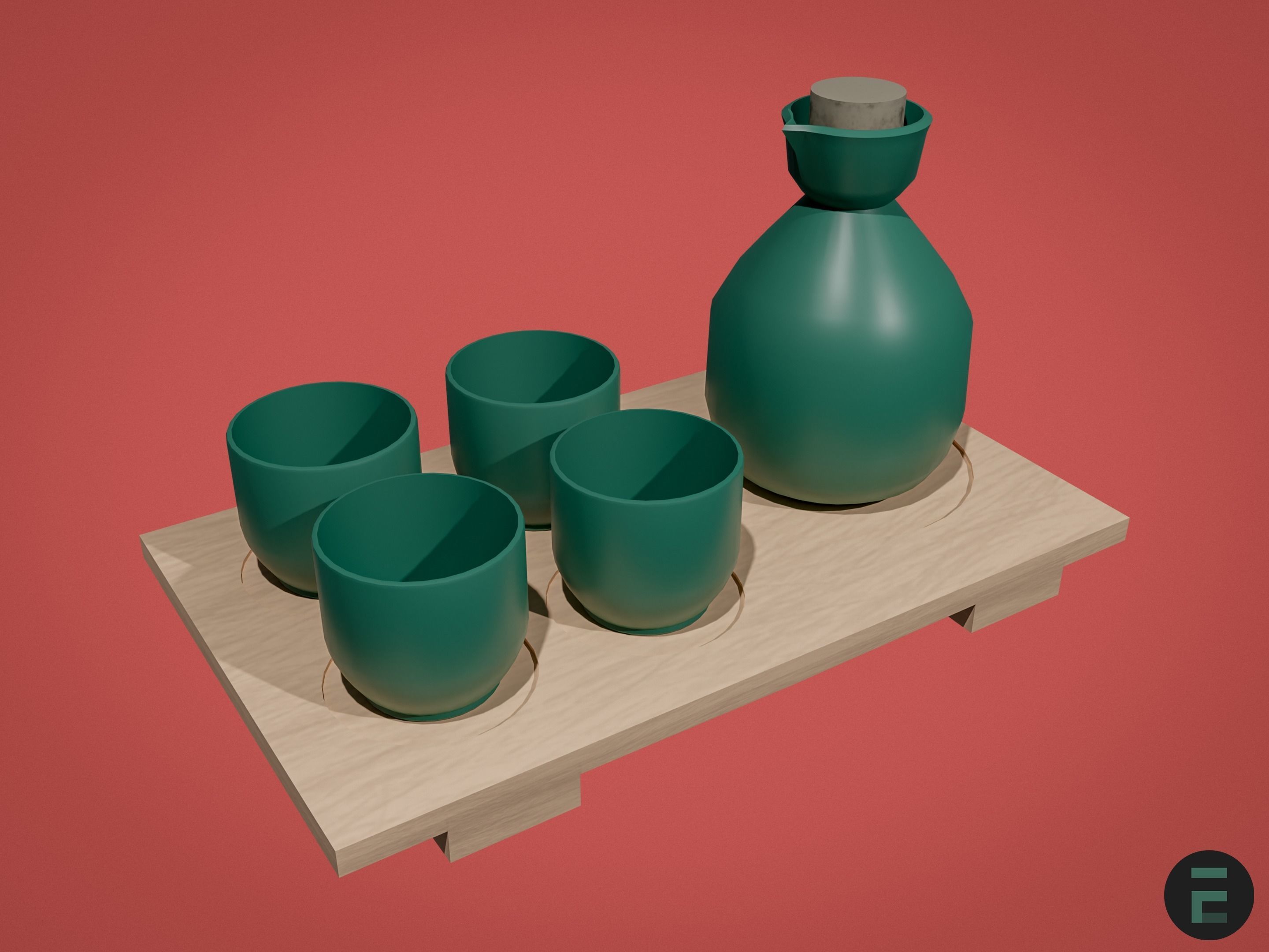 Japanese Sake set 3D model_1