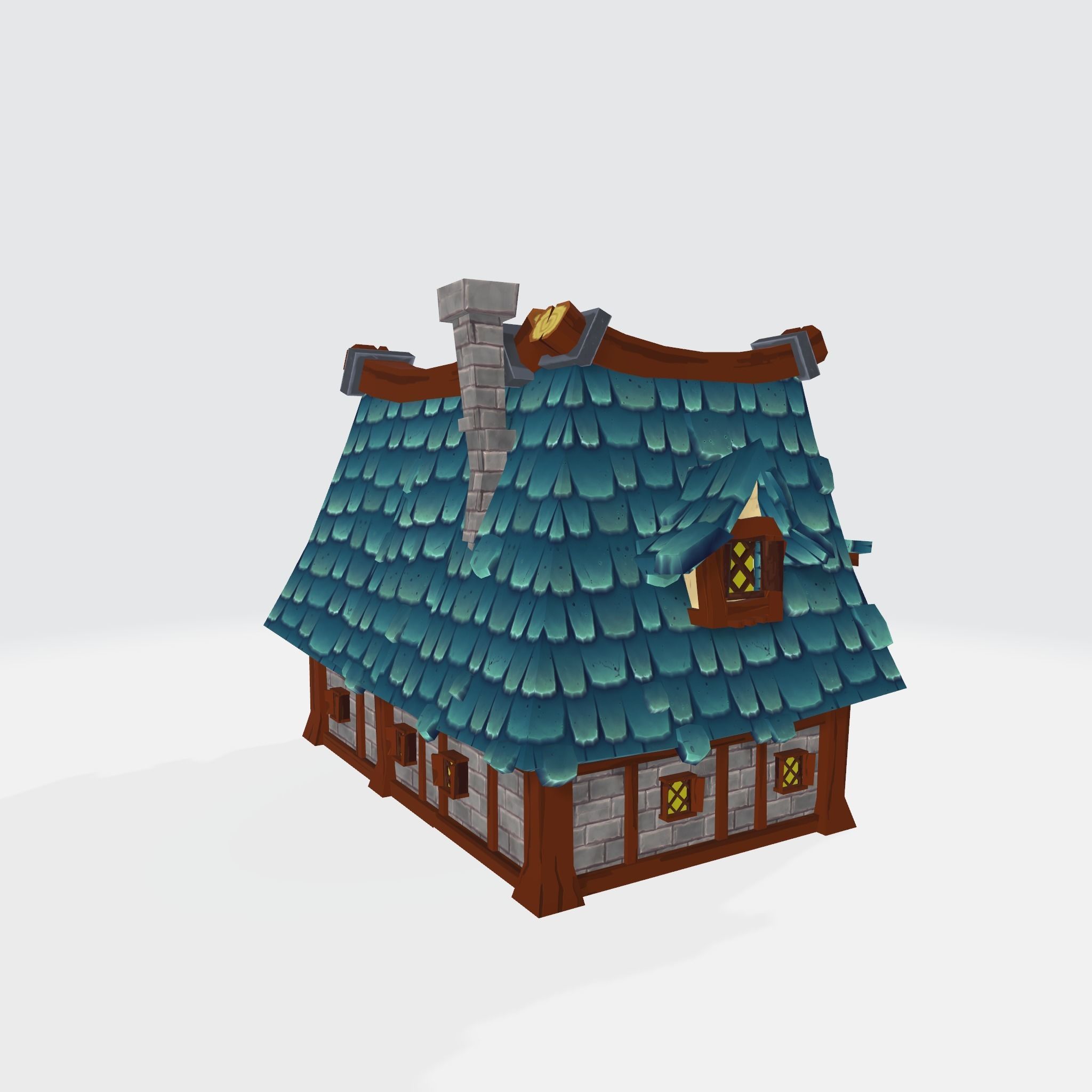 Cartoon House Low-poly 3D model_4