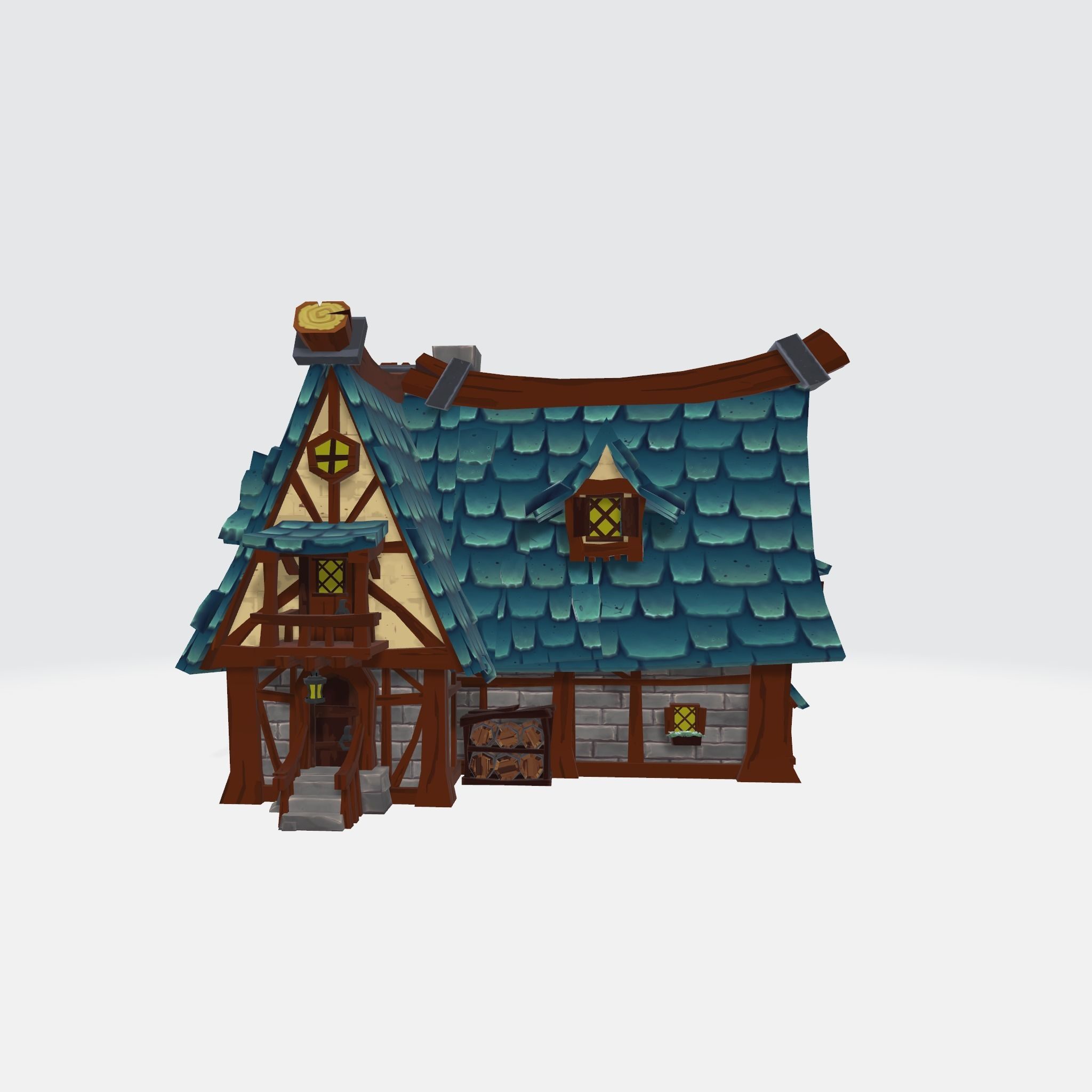Cartoon House Low-poly 3D model_1