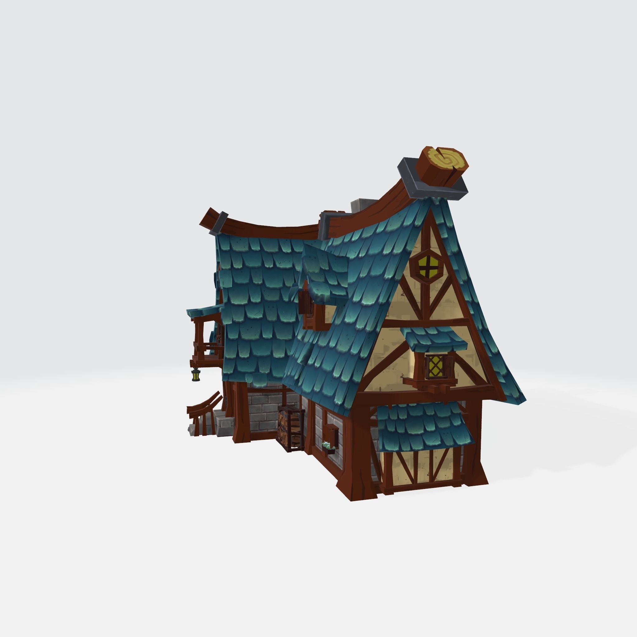 Cartoon House Low-poly 3D model_7