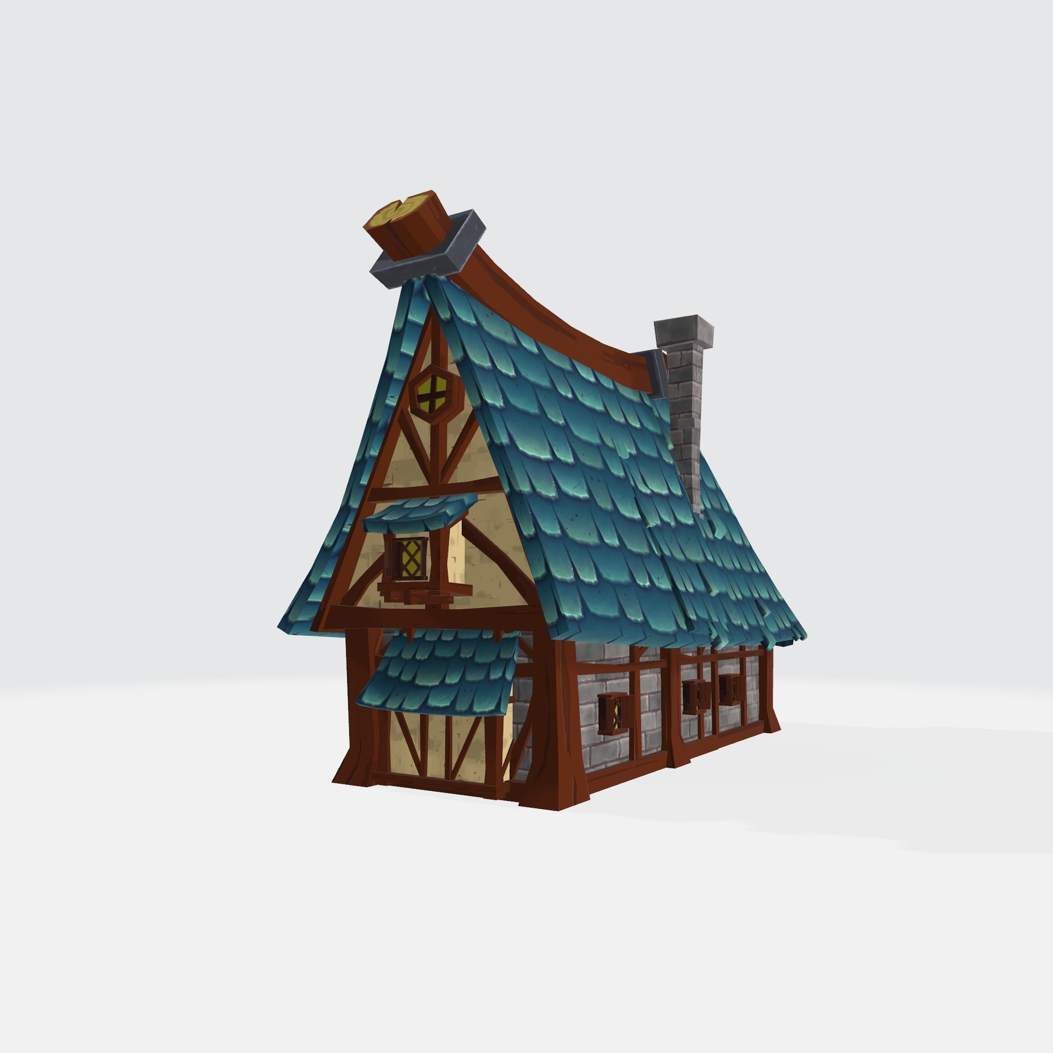 Cartoon House Low-poly 3D model_6