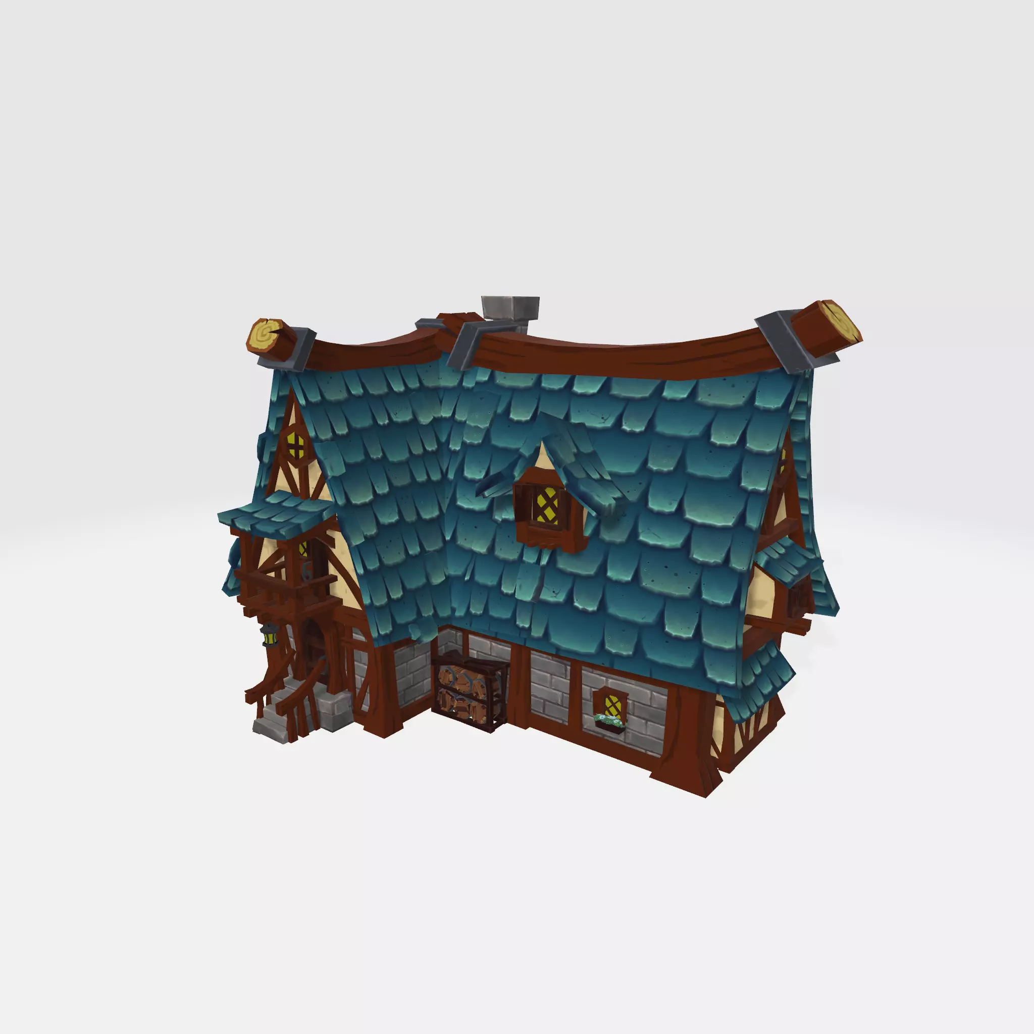 Cartoon House Low-poly 3D model_0