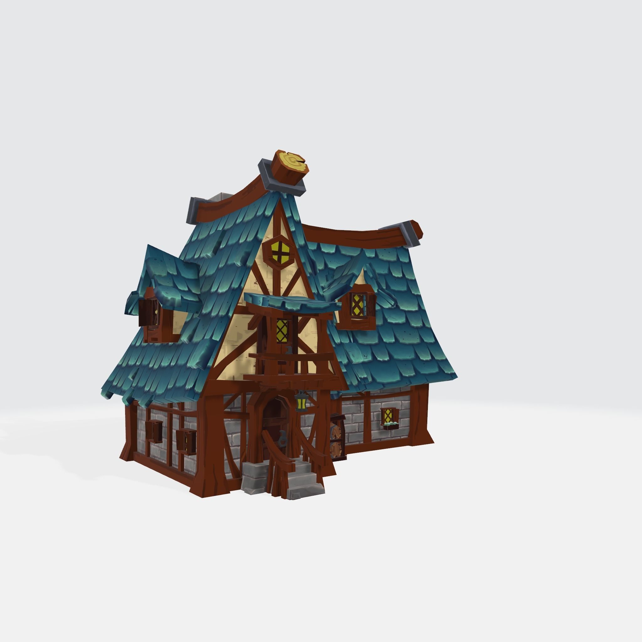 Cartoon House Low-poly 3D model_2