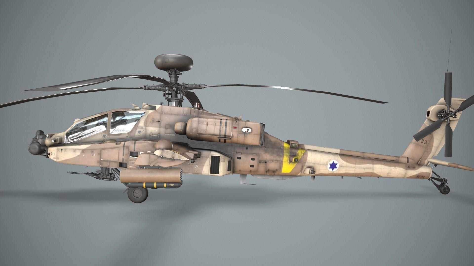 Apache AH-64D Israel Air Force Static Low-poly 3D model_4