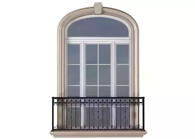Arch Classic Window with French balcony  3D model