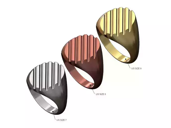 Ribbed carved round top signet ring US sizes 7 8 9