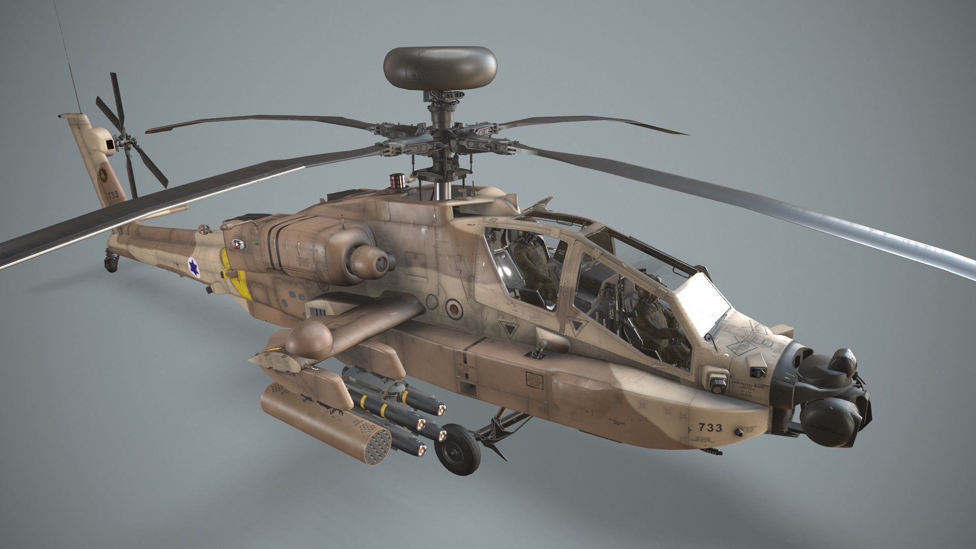  Apache AH-64D Israel Air Force Complex Low-poly 3D model_9