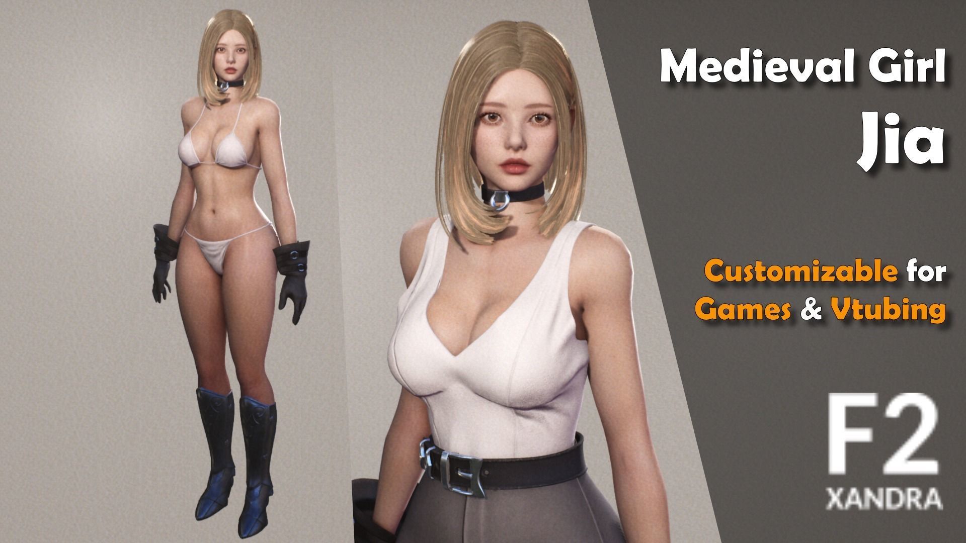 Medieval Girl Jia F2 Rigged Animated Modular Game Character Low-poly 3D model_20